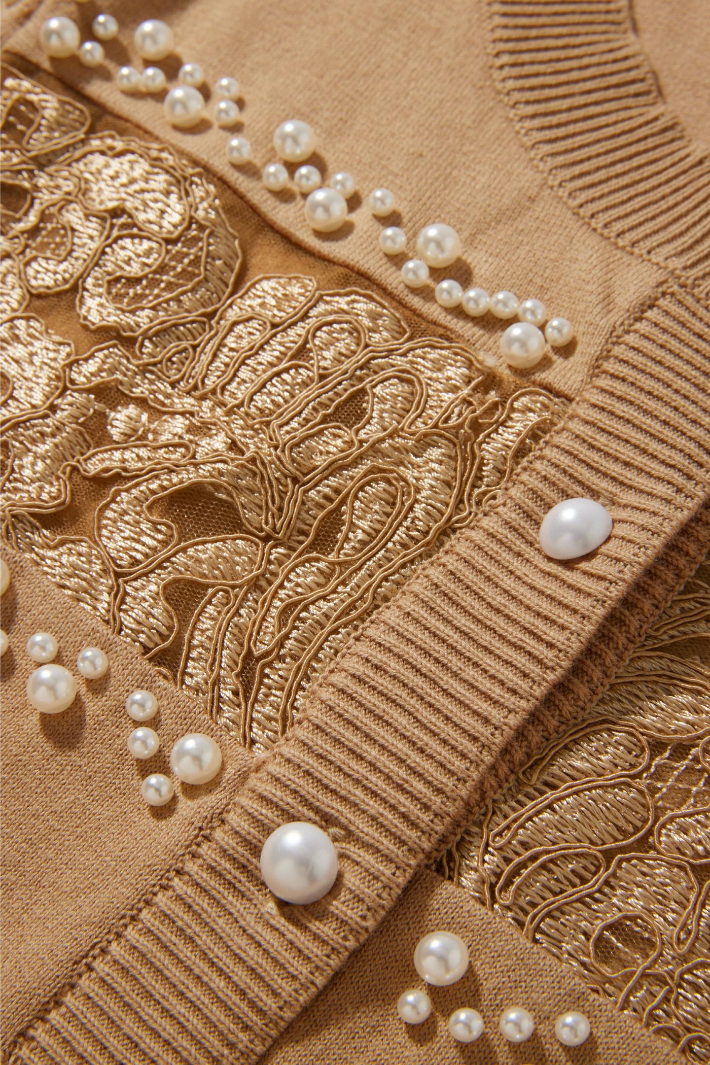Pearl And Lace Embellished Cardigan Camel Boston Proper