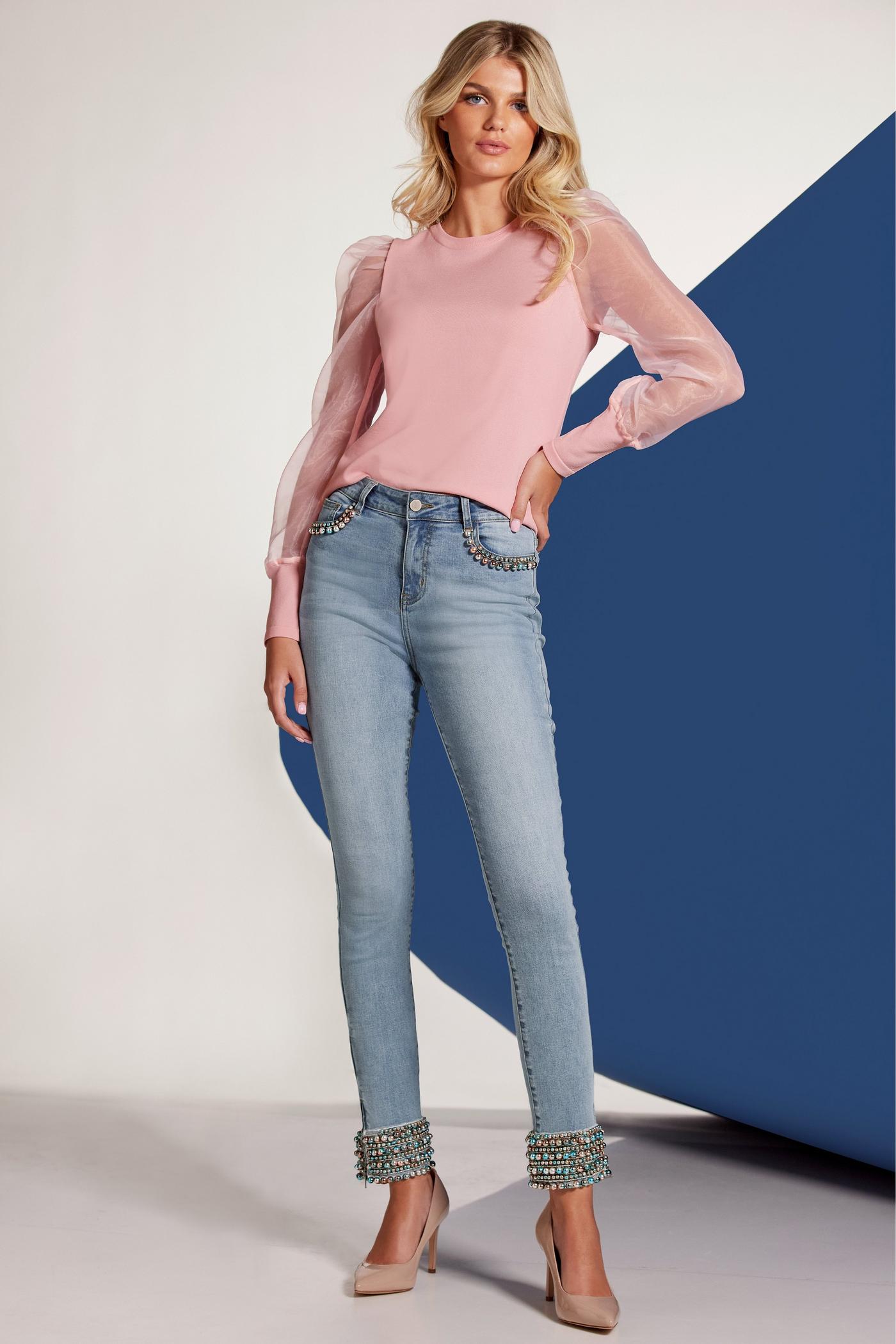 Blue Medium Wash Denim High-Waist Skinny Jeans - Hot Miami Styles