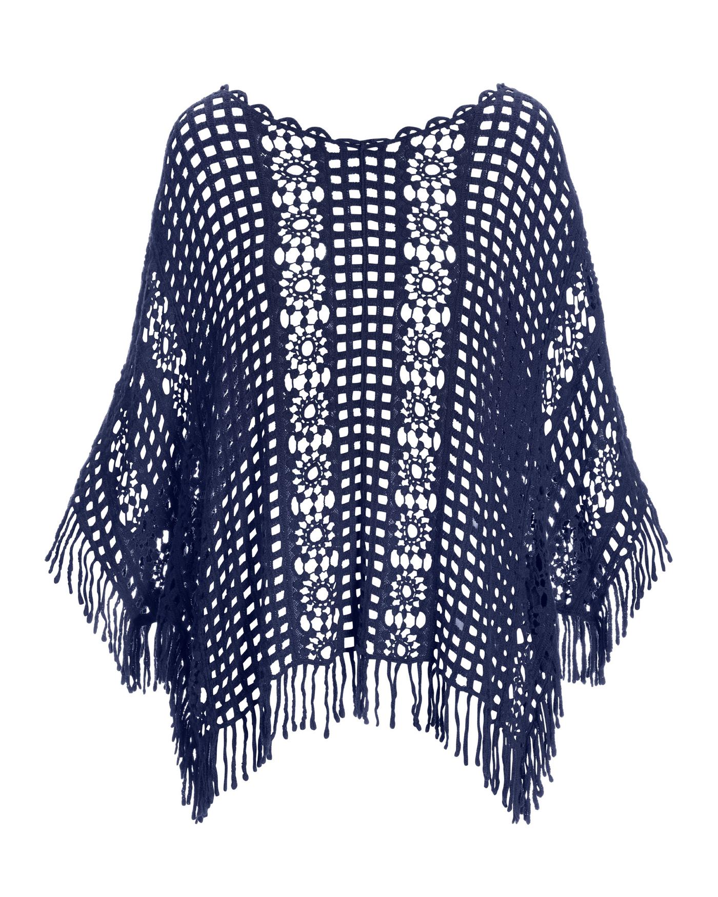 Effortless Crochet Pullover Poncho Navy