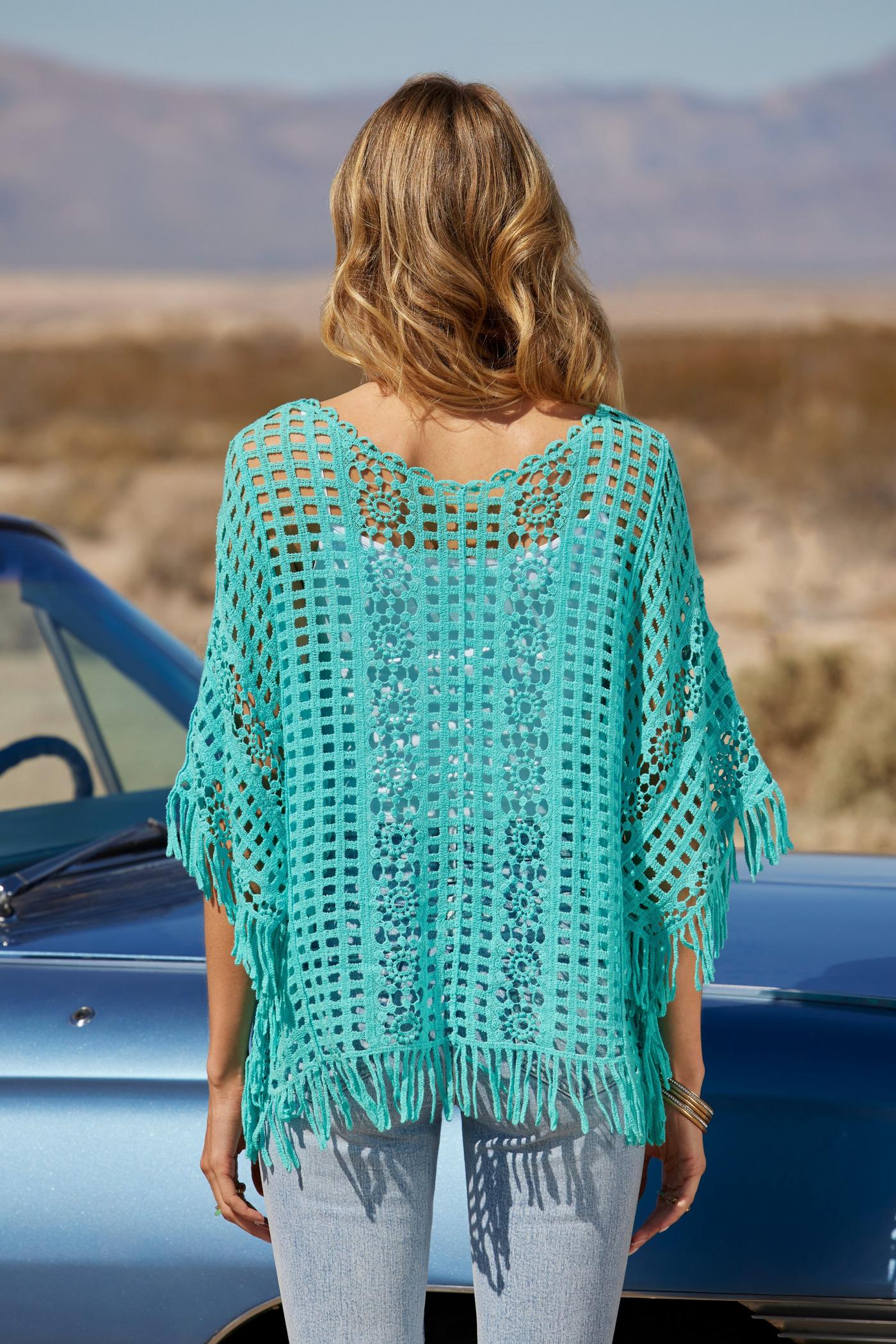 Effortless Crochet Pullover Poncho Blue Radiance