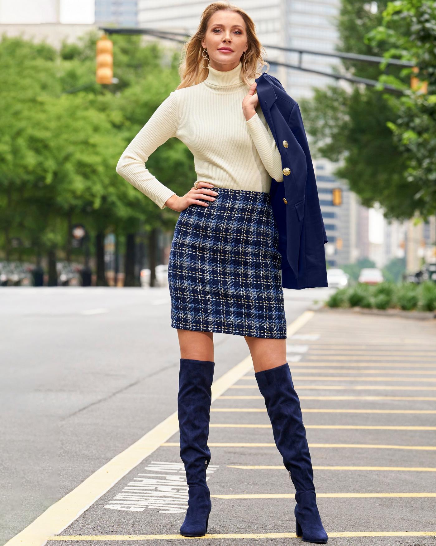 Navy blue over on sale the knee suede boots