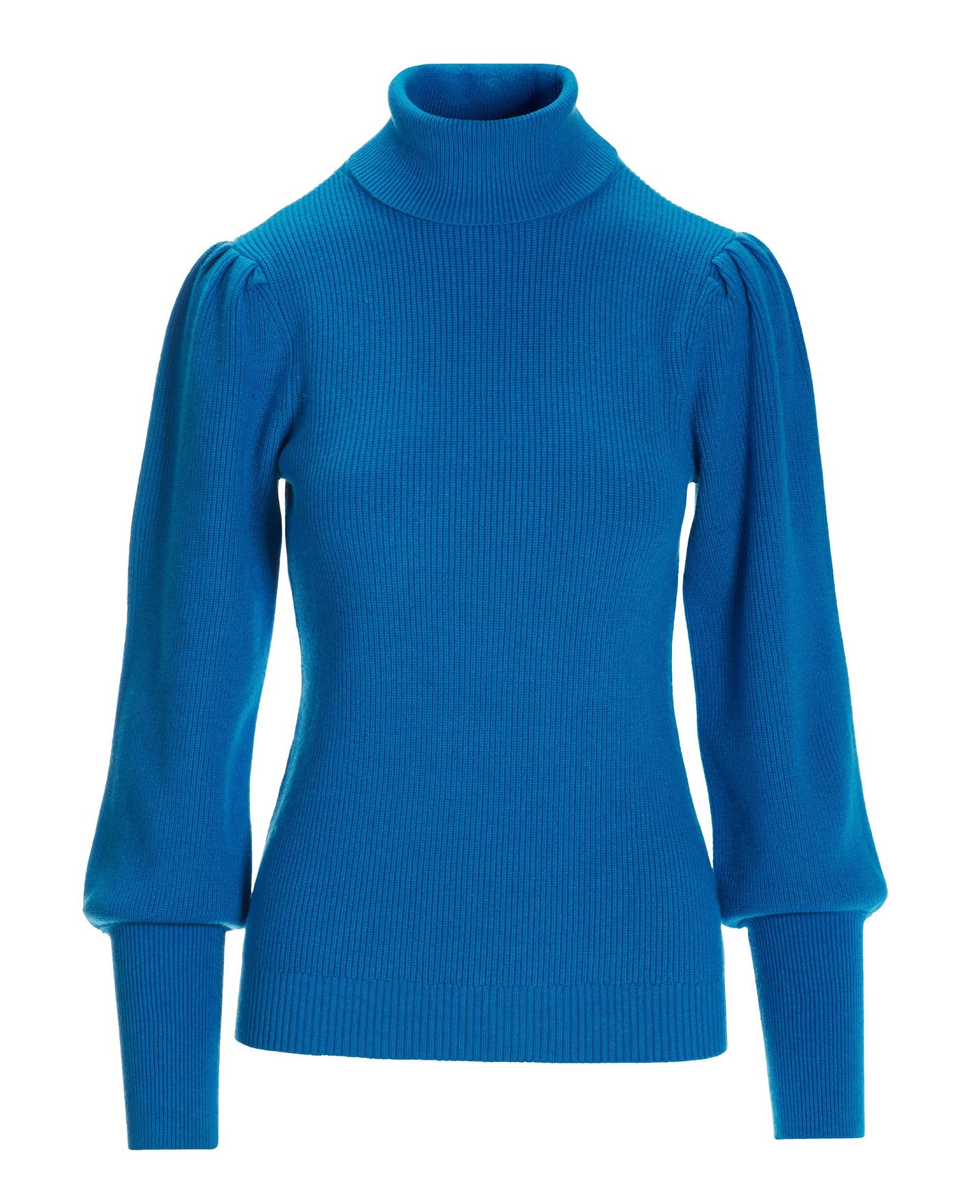 Ribbed Turtleneck Puff Sleeve Sweater