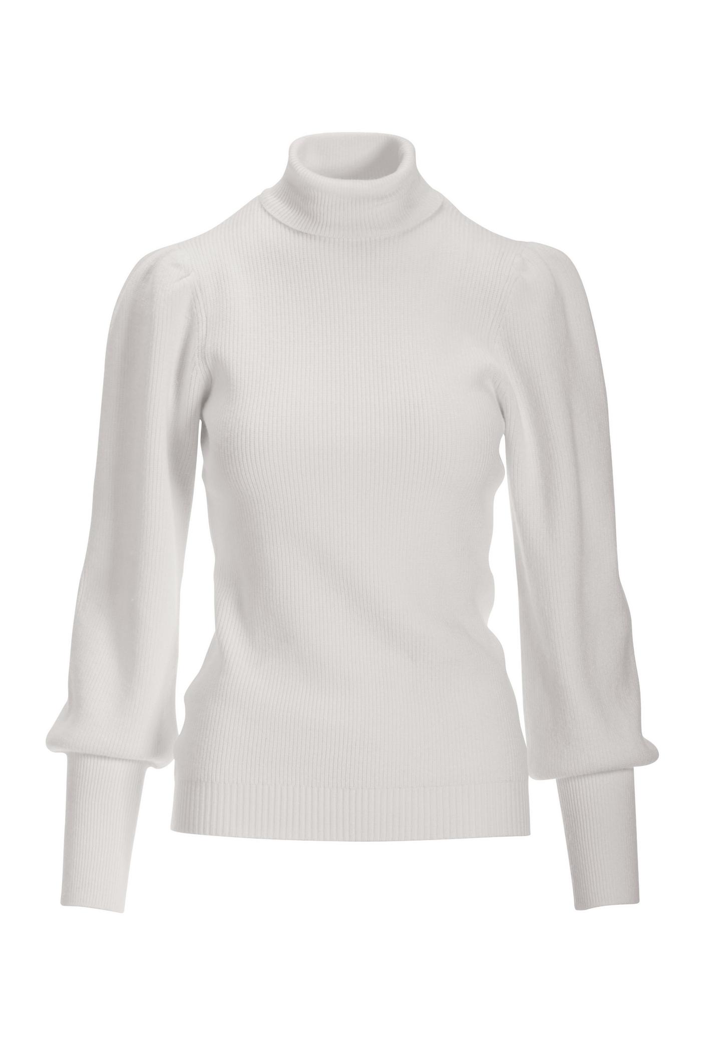 Scoop Ribbed Crewneck Sweater with Button Sleeves Women's 