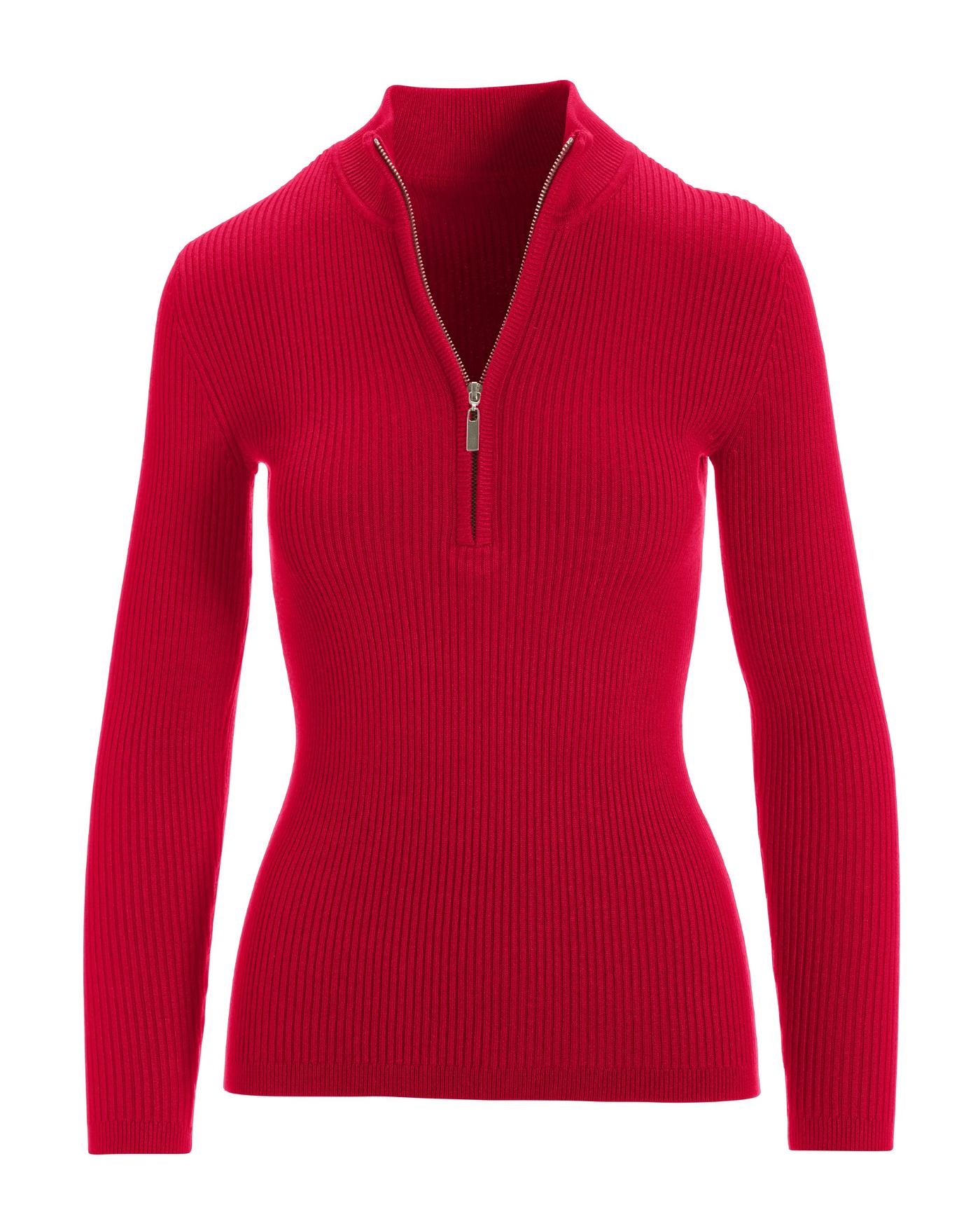 Red zip store up sweater women's