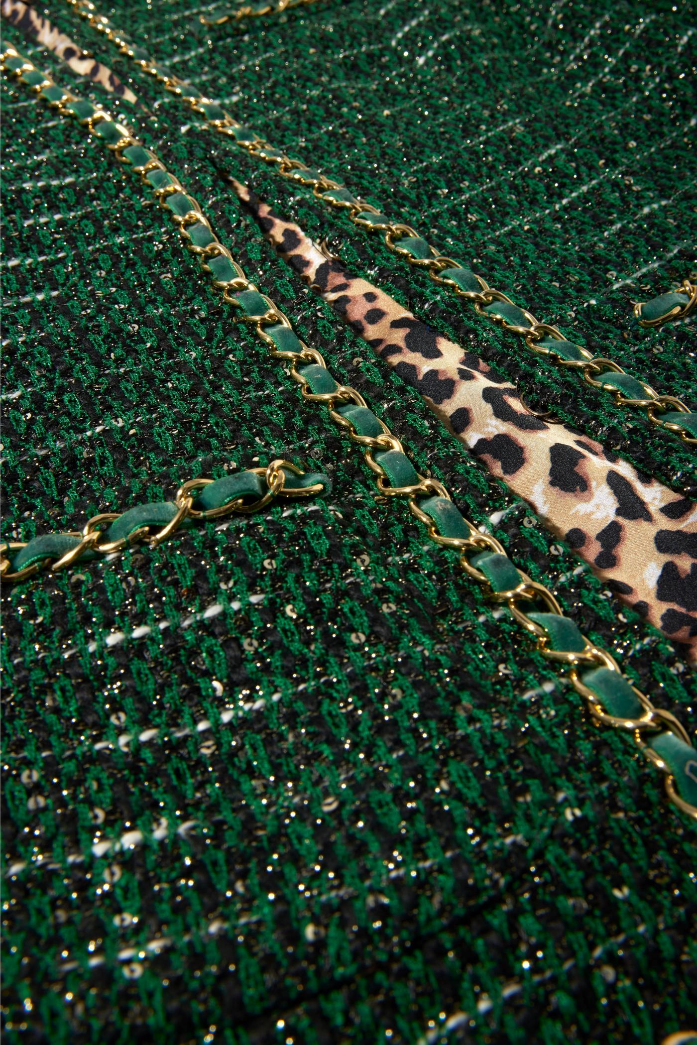 Chain Detail Tweed Jacket - Green