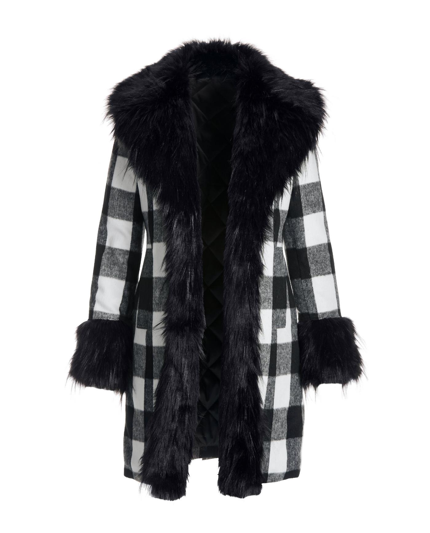 Black and white buffalo check coat store