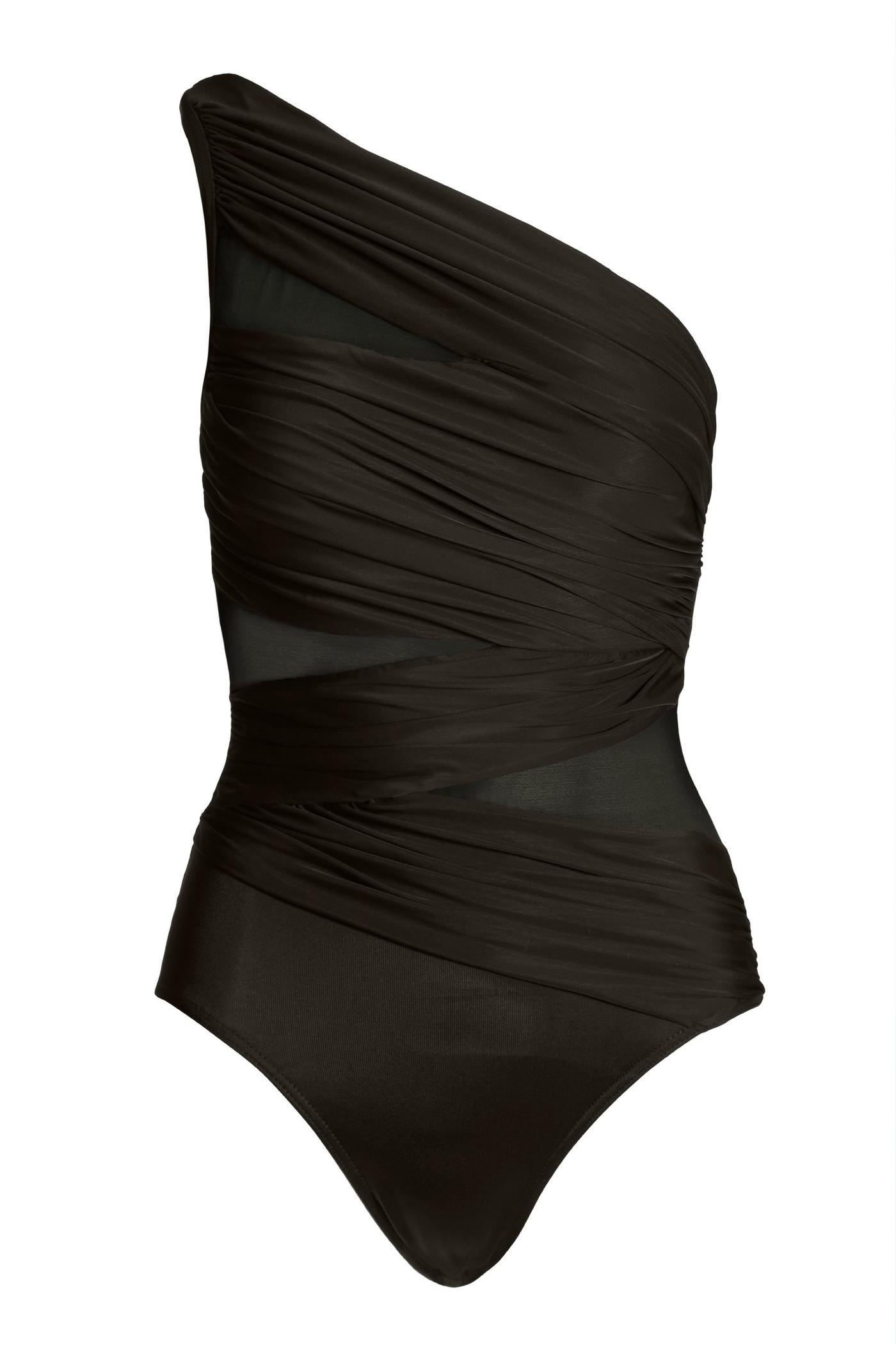Beyond The Sea Mesh One Piece Black One Shoulder Swimsuit