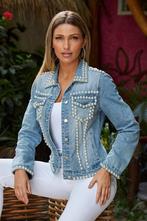 Pearl Embellished Denim Jacket Medium Wash