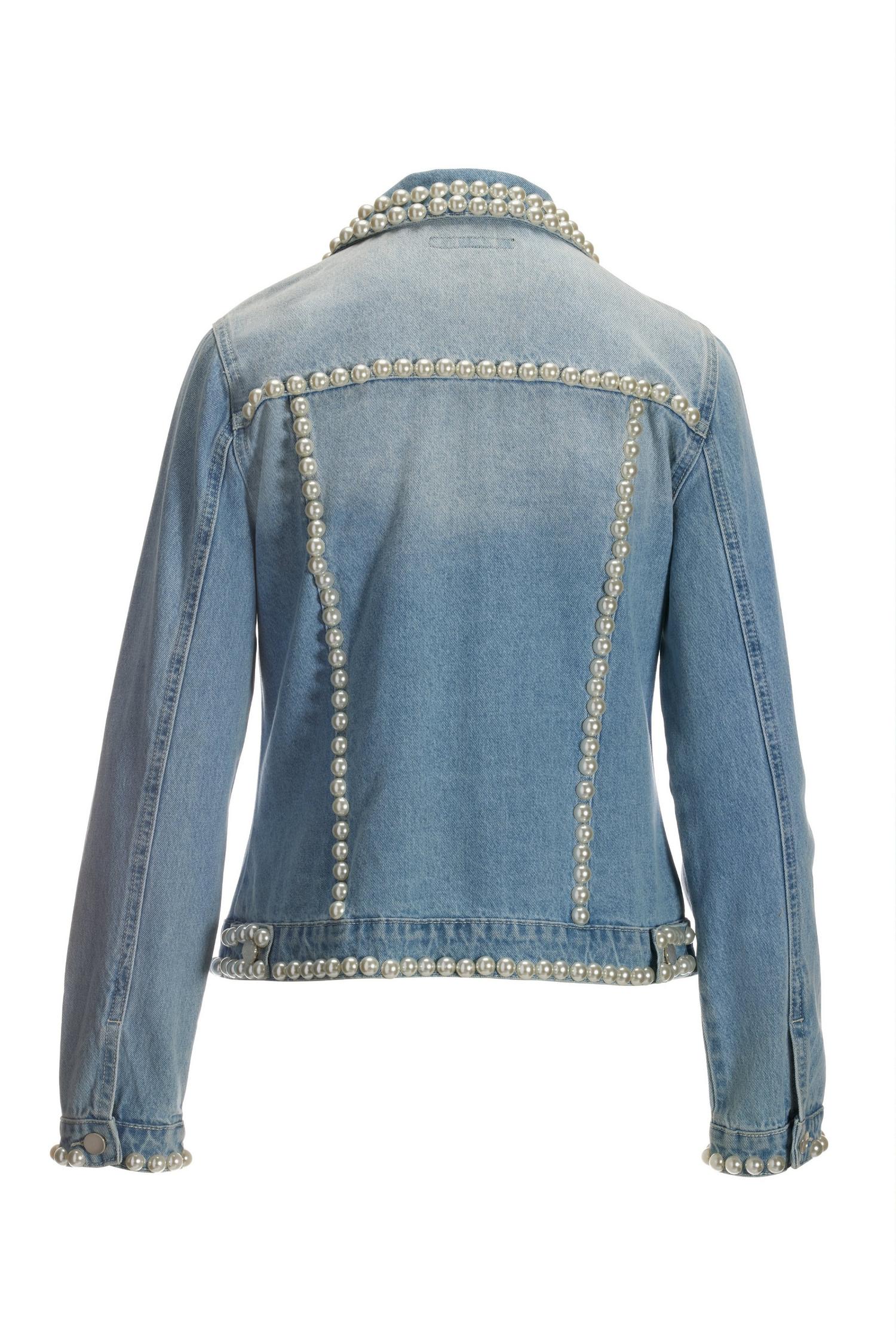 Pearl Embellished Denim Jacket - Medium Wash | Boston Proper