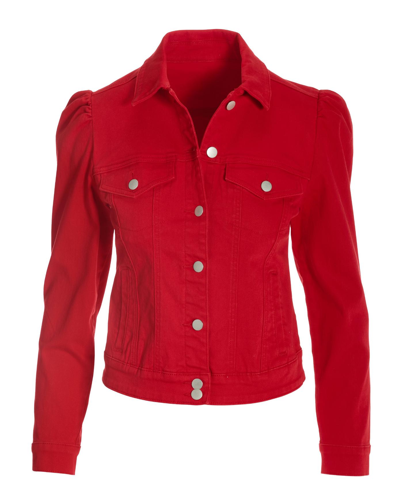 Denim Puff Sleeve Jacket Red