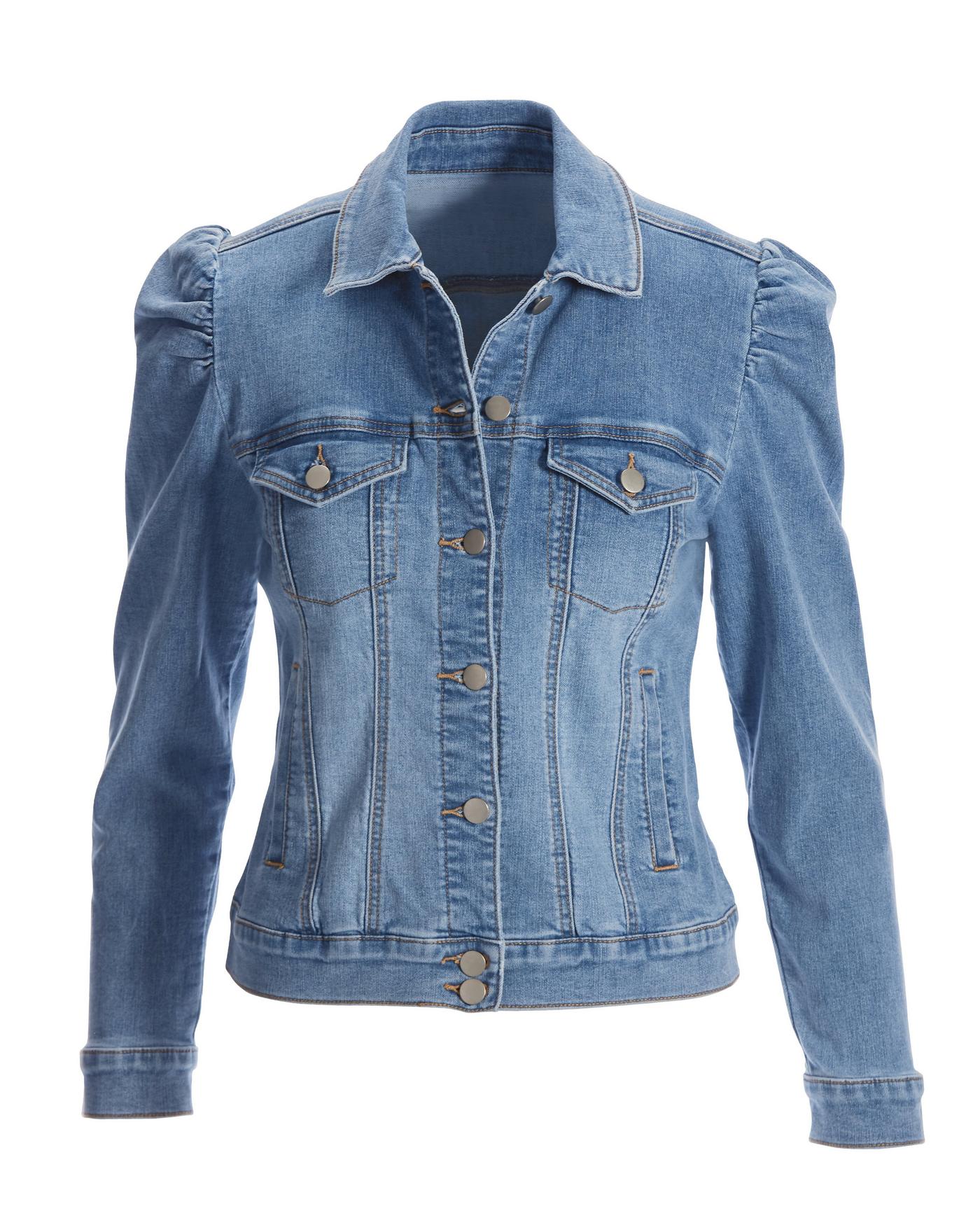 Denim puff jacket best sale