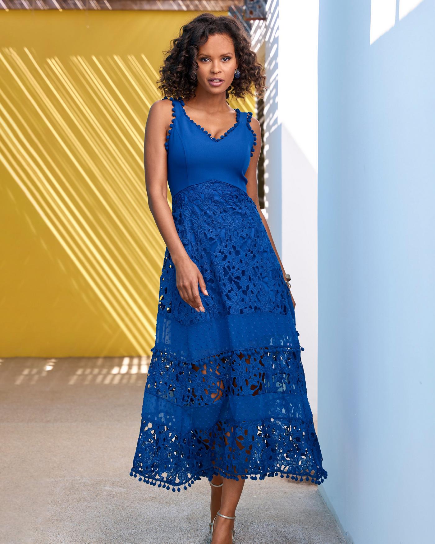 Women's Dress Dresses for Women Contrast Lace Surplice Neck -line Dress  Dresses (Color : Blue, Size : Large) : : Clothing, Shoes &  Accessories