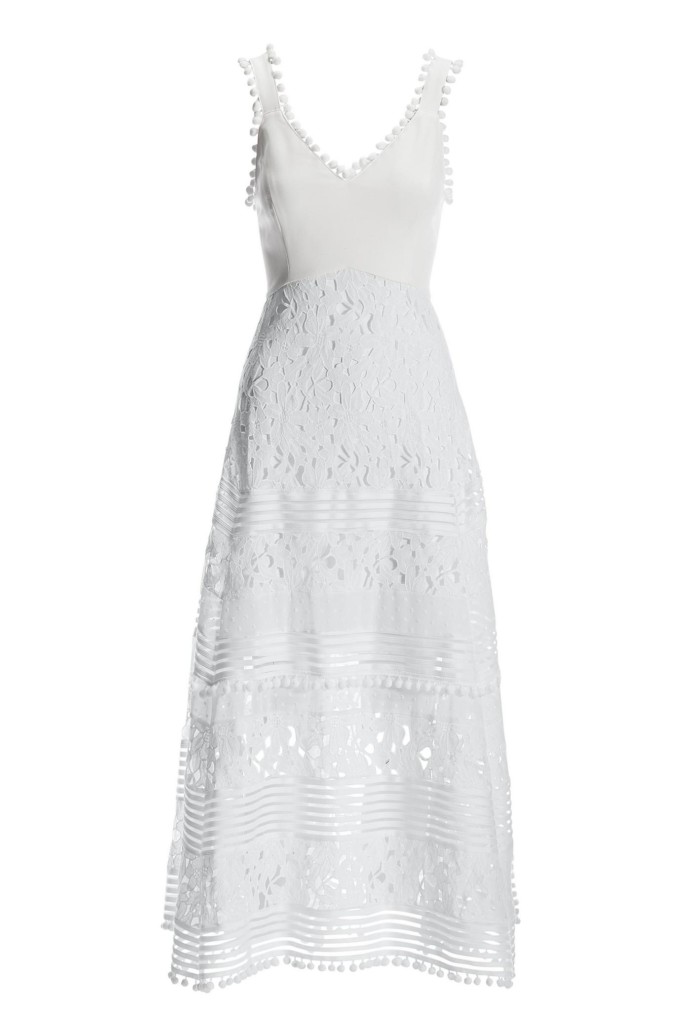 Mixed Media Lace Pom Pom Dress - White