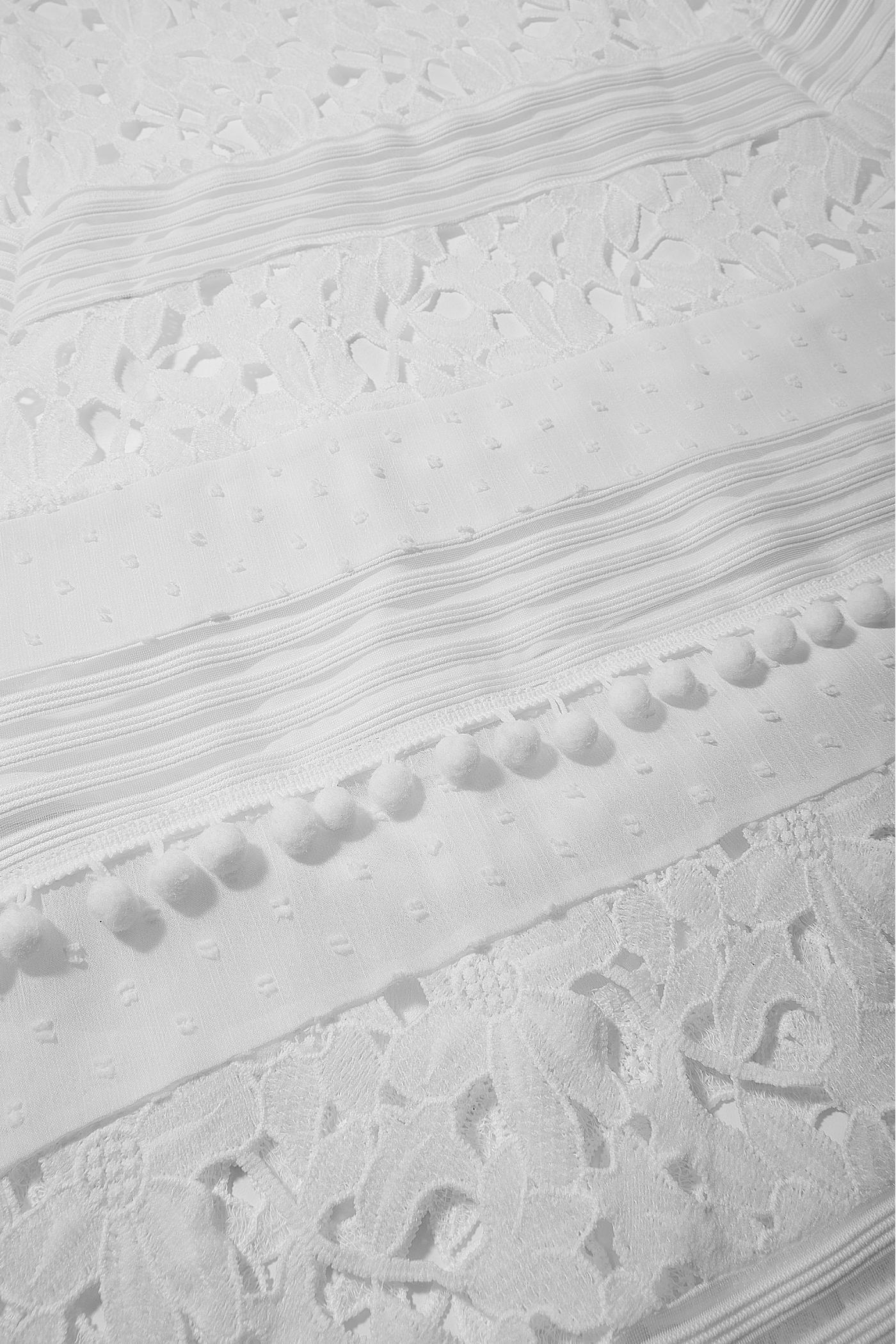 Mixed Media Lace Pom Pom Dress - White