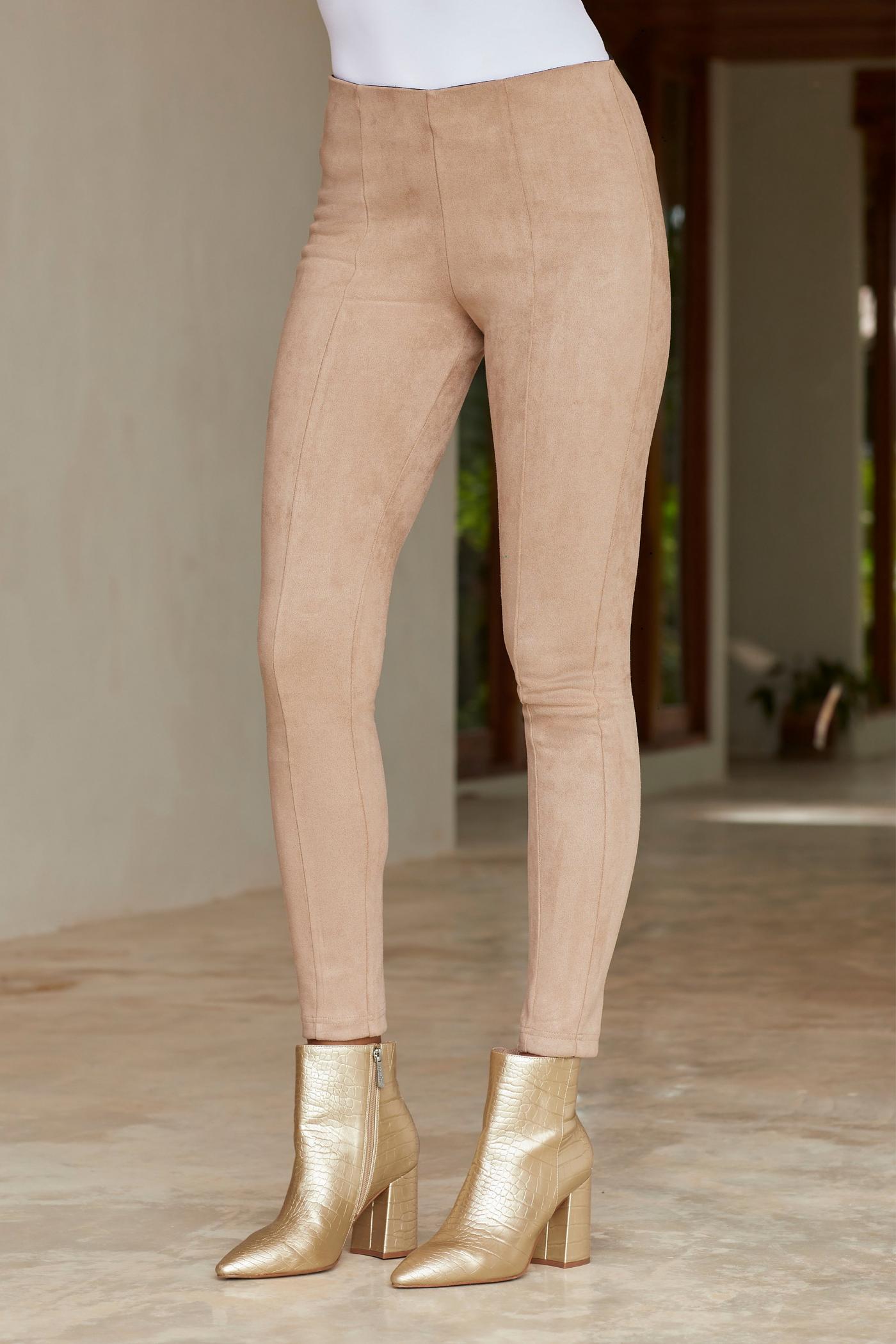 Suede Leggings High Waisted Beige –