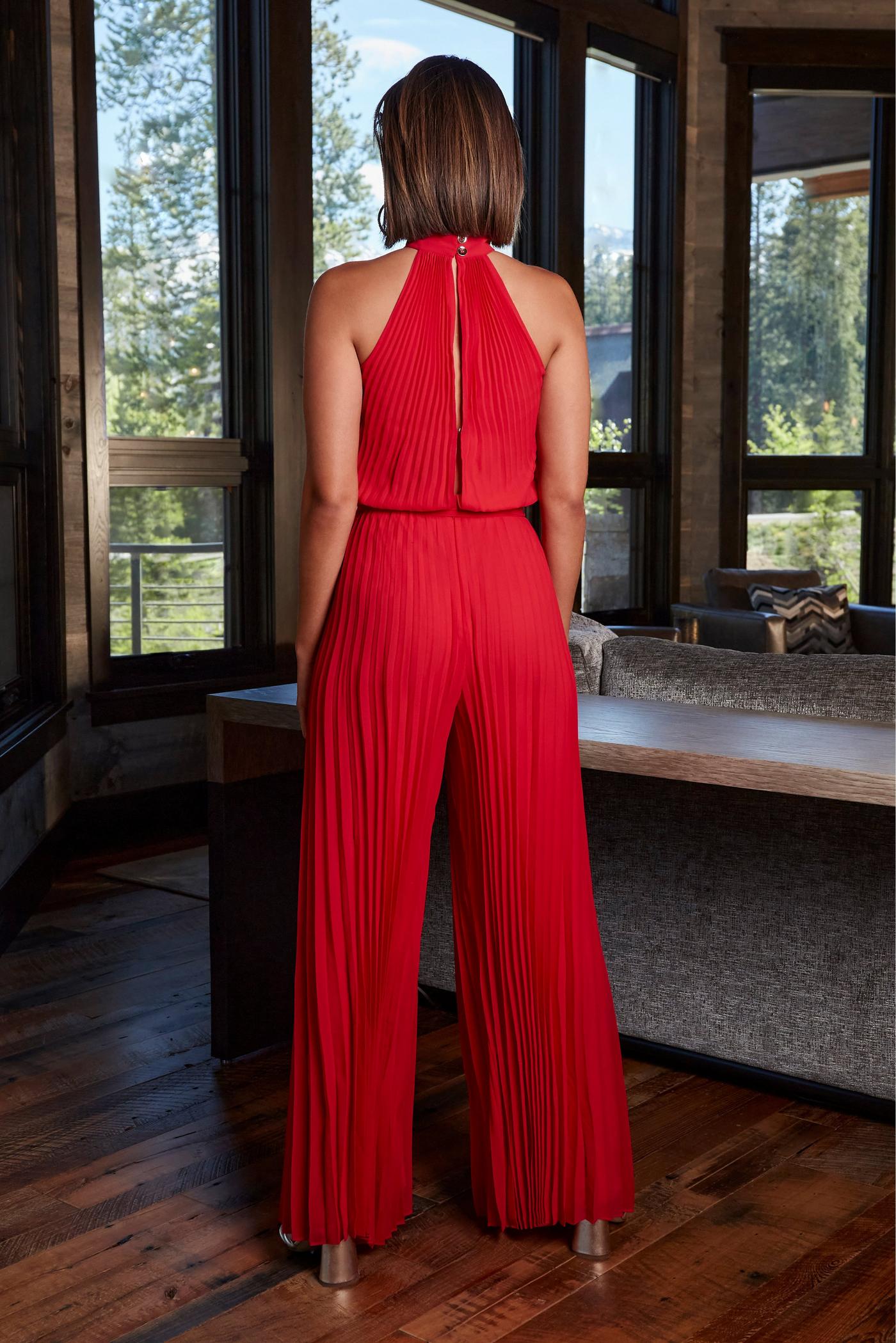 PLT Shape Red Ribbed Scoop Neck Jumpsuit Womens US 4