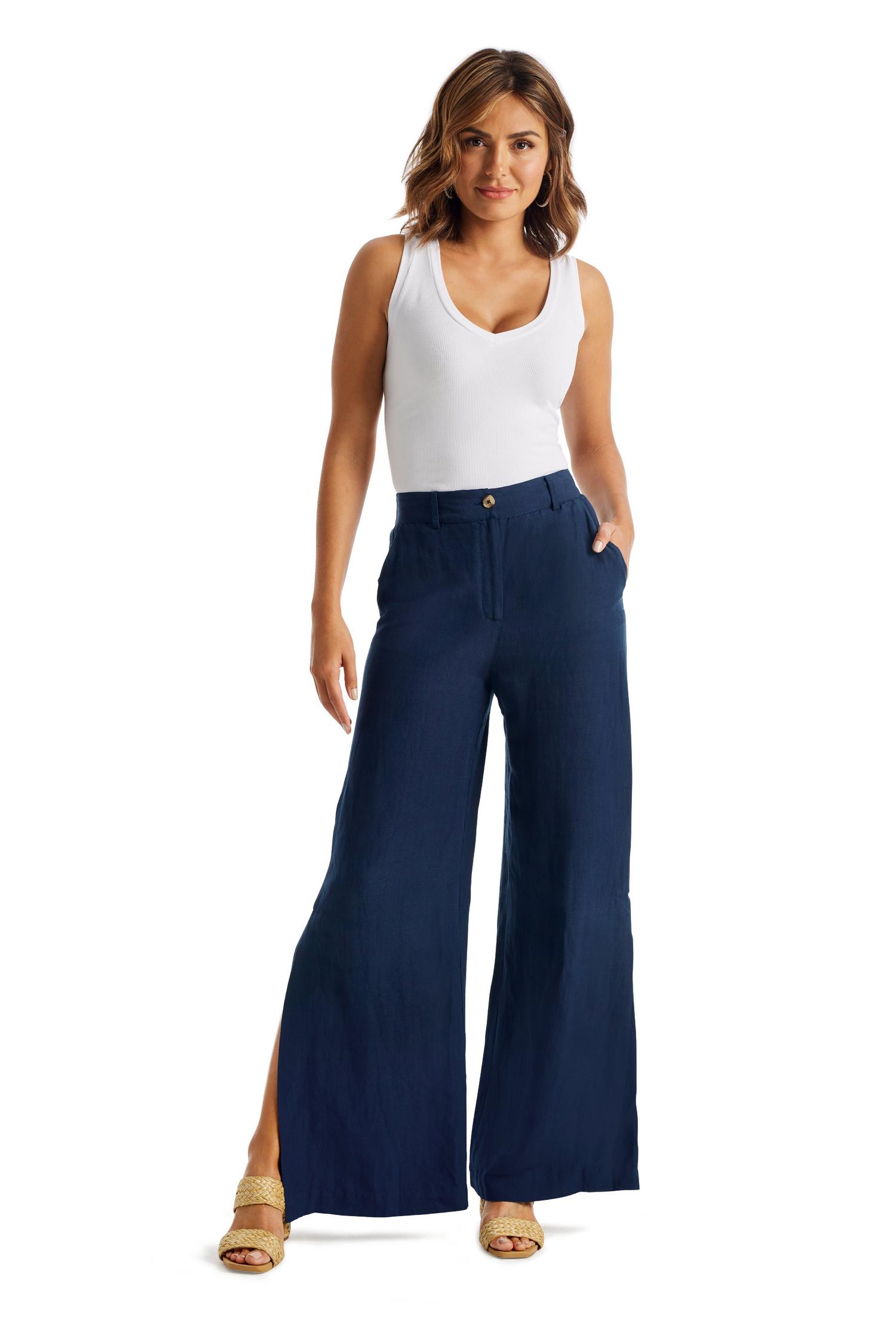 Linen Side Slit Pant - Navy | Boston Proper