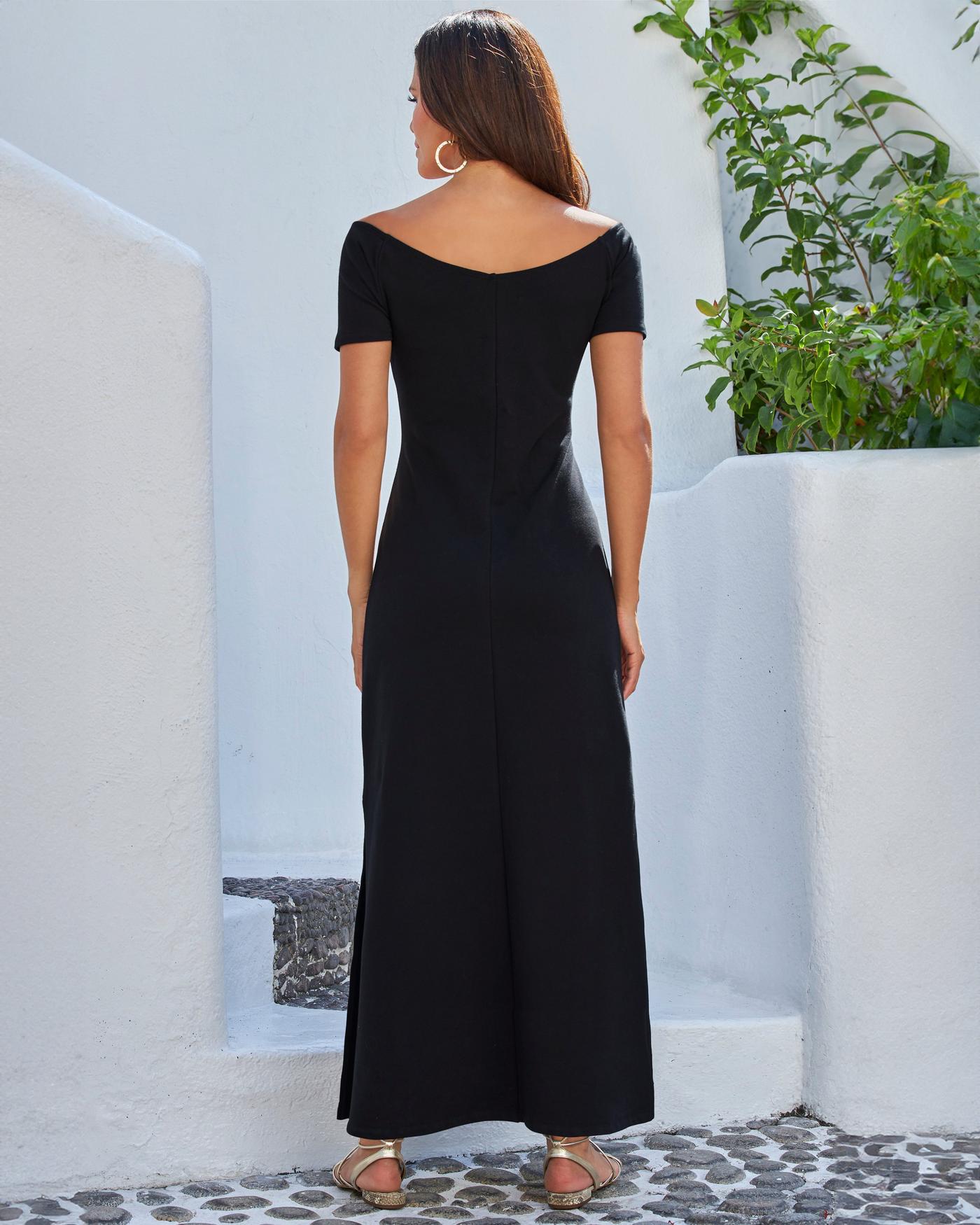 Off The Shoulder Short Sleeve Maxi Dress Black