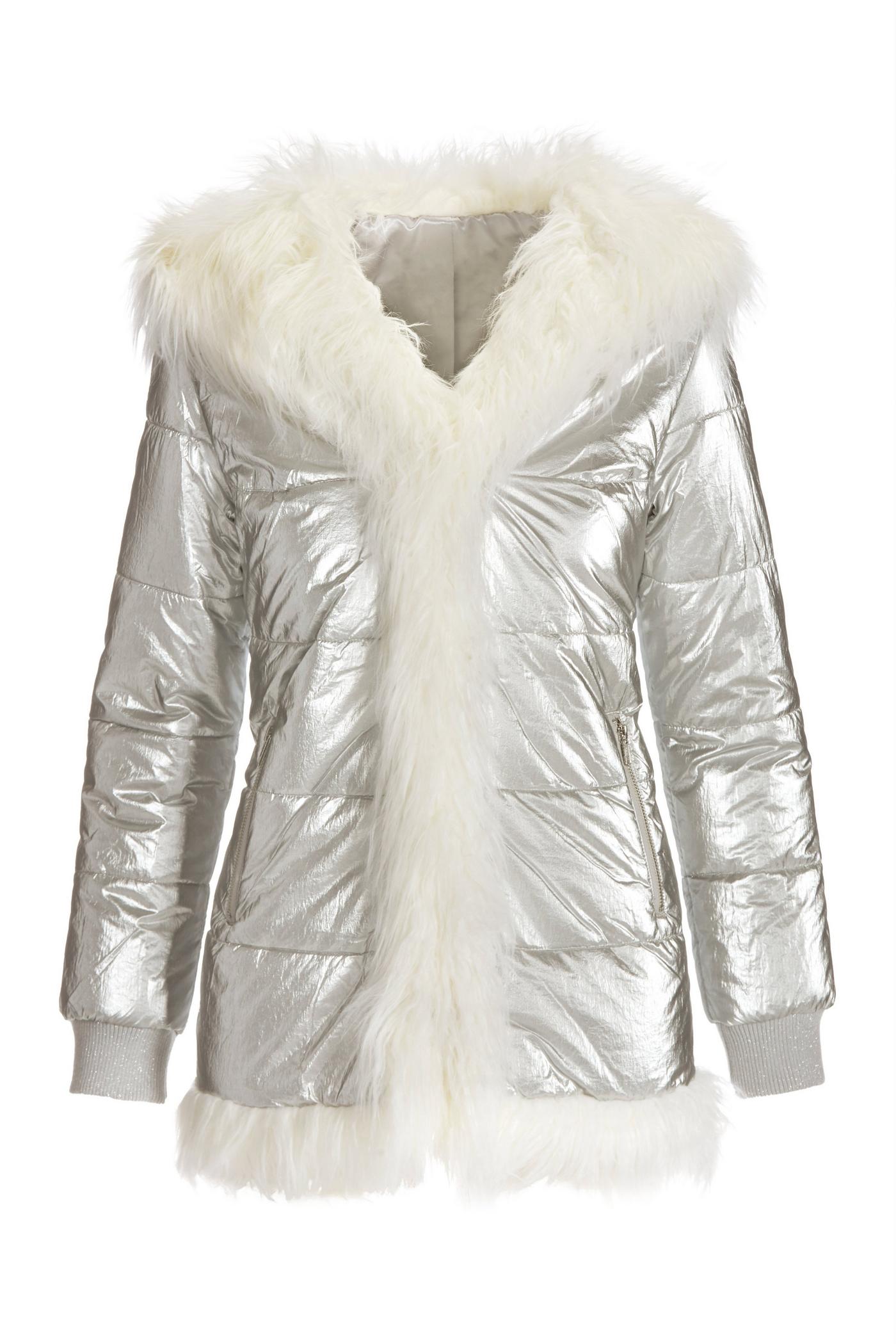 Silver puffer coat 2024 with fur hood