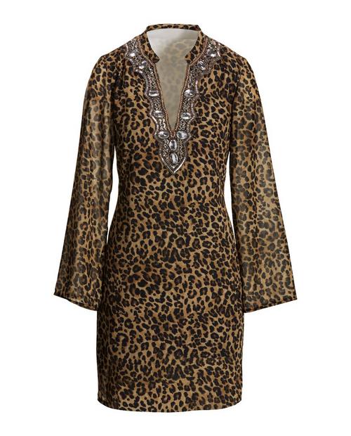 Jewel Embellished Animal Print Tunic Dress - Brown Multicolor | Boston  Proper