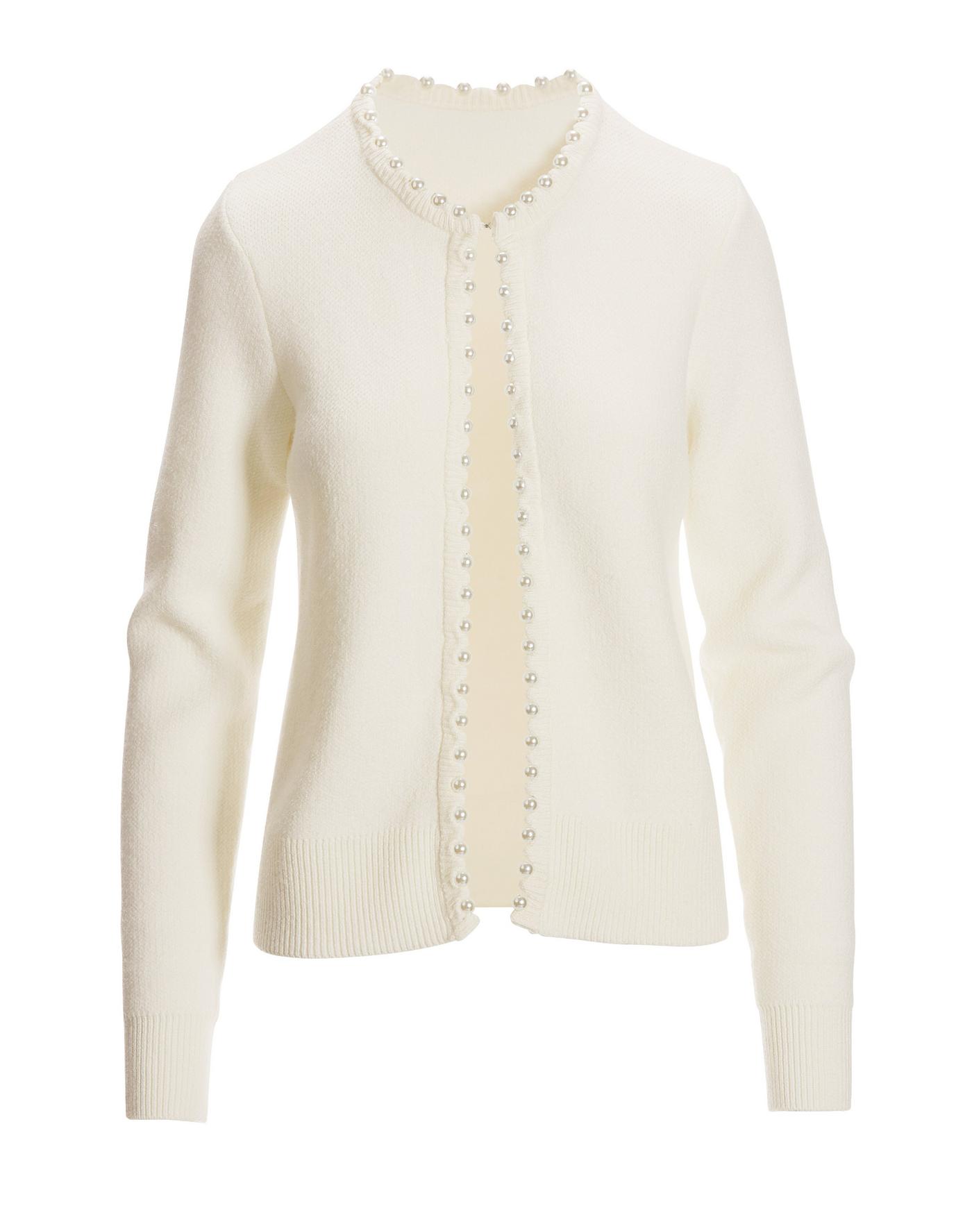 Pearl Trim Cardigan Off White