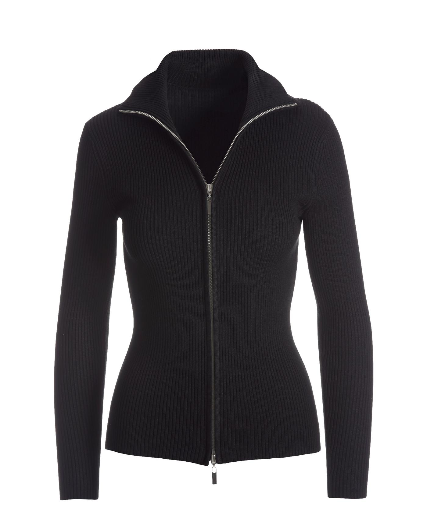 Ribbed Full Zip Cardigan Black