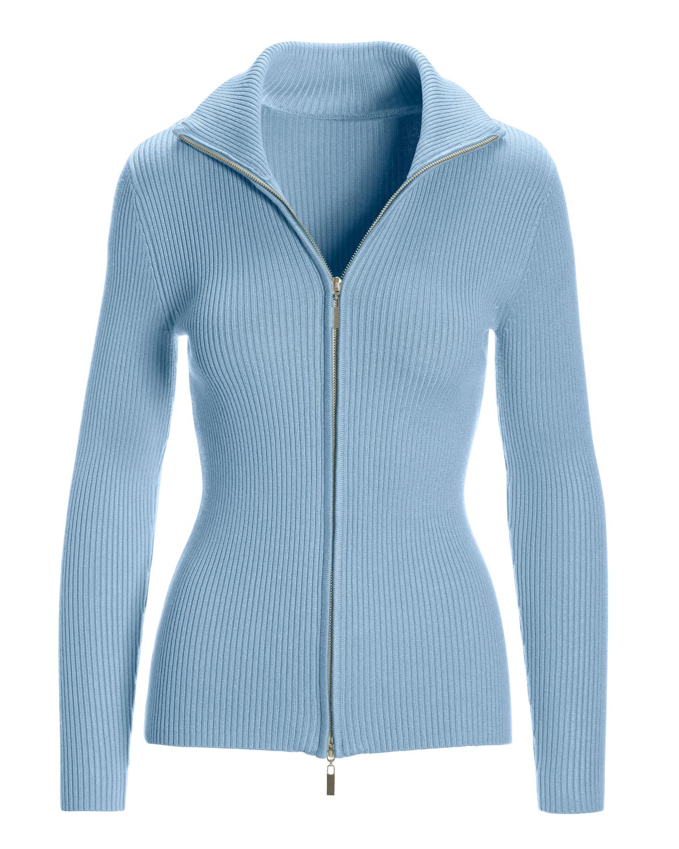 Ribbed Full Zip Cardigan Airy Blue