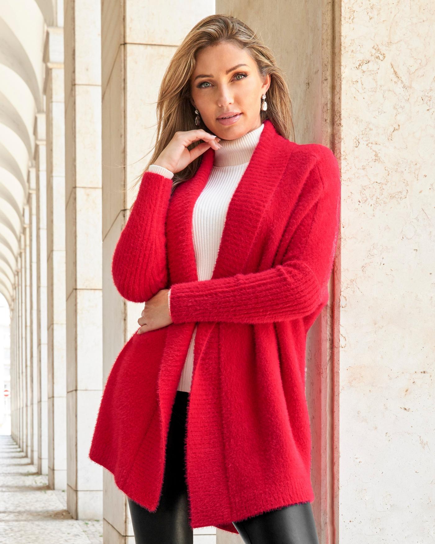 Plush Relaxed Cardigan Racing Red