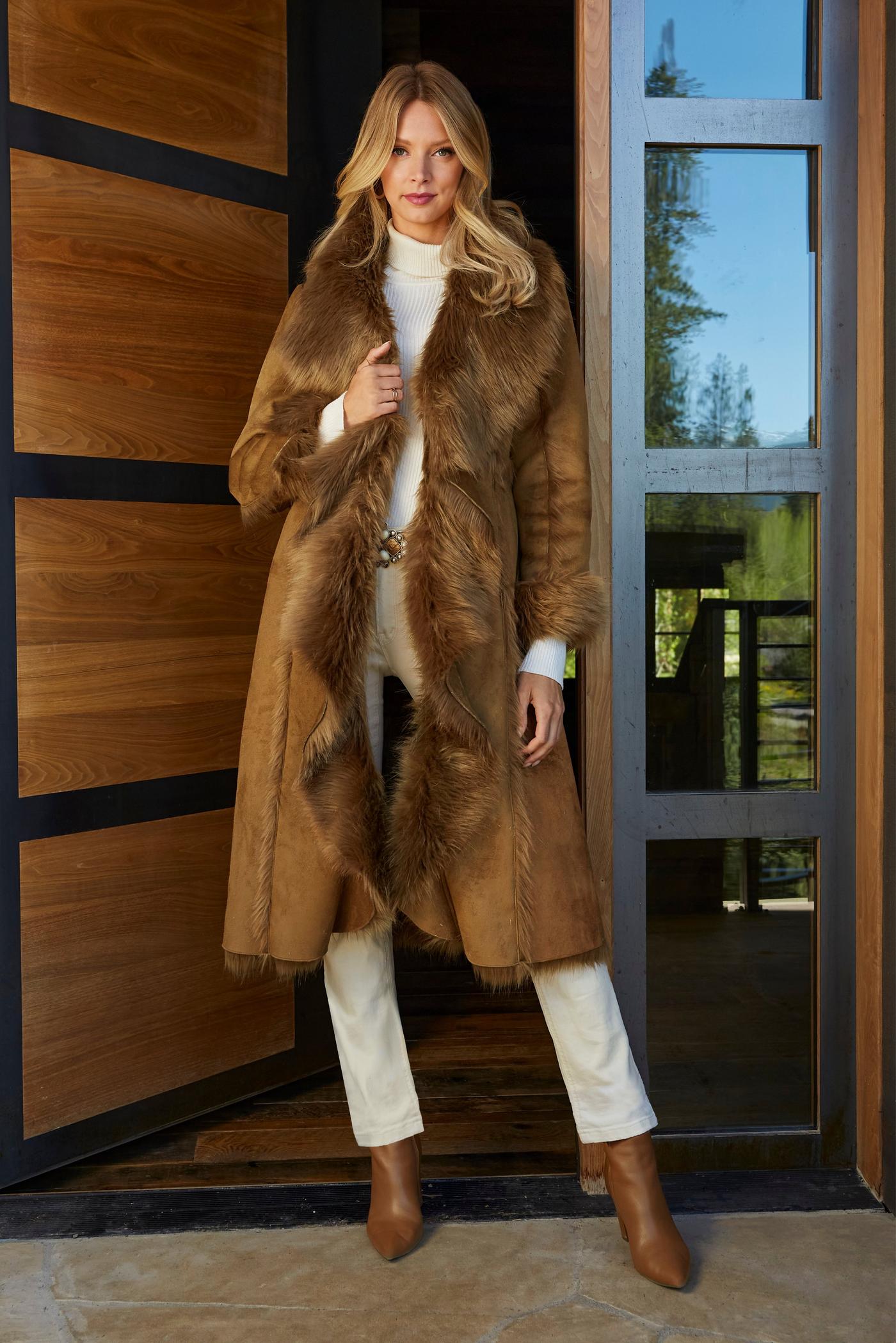 Faux Fur Cascade Jacket - Toasted Almond