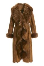 Warehouse longline faux fur coat in tobacco sale