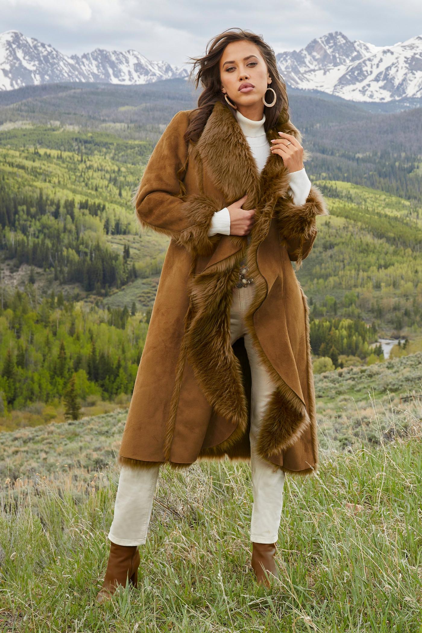 Red Fox Faux Fur Shawl Collar Coat Collections Fabulous-Furs