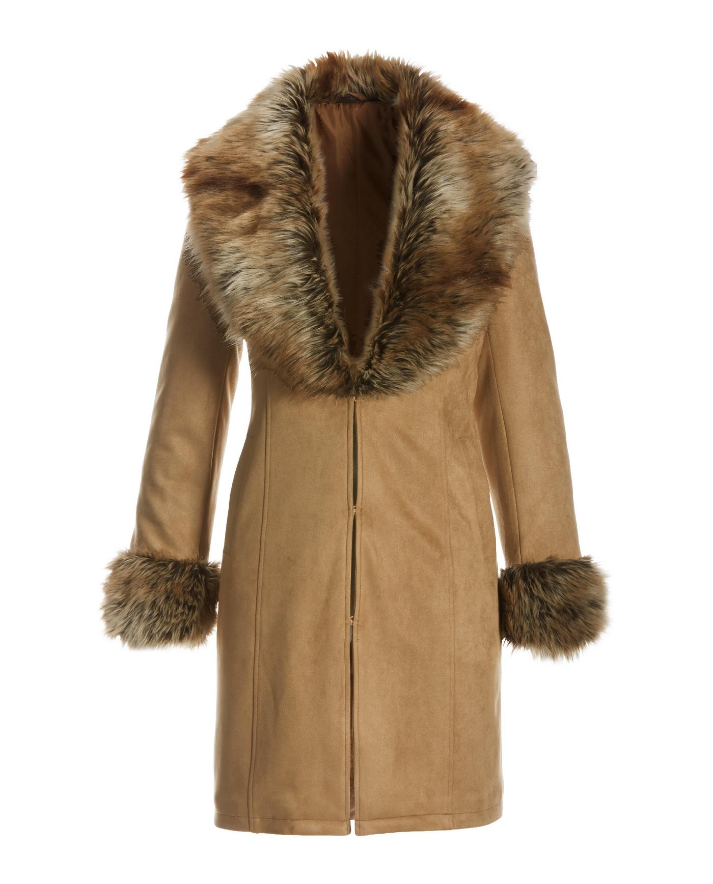 Faux Fur Trim Faux Suede Coat Camel Boston Proper