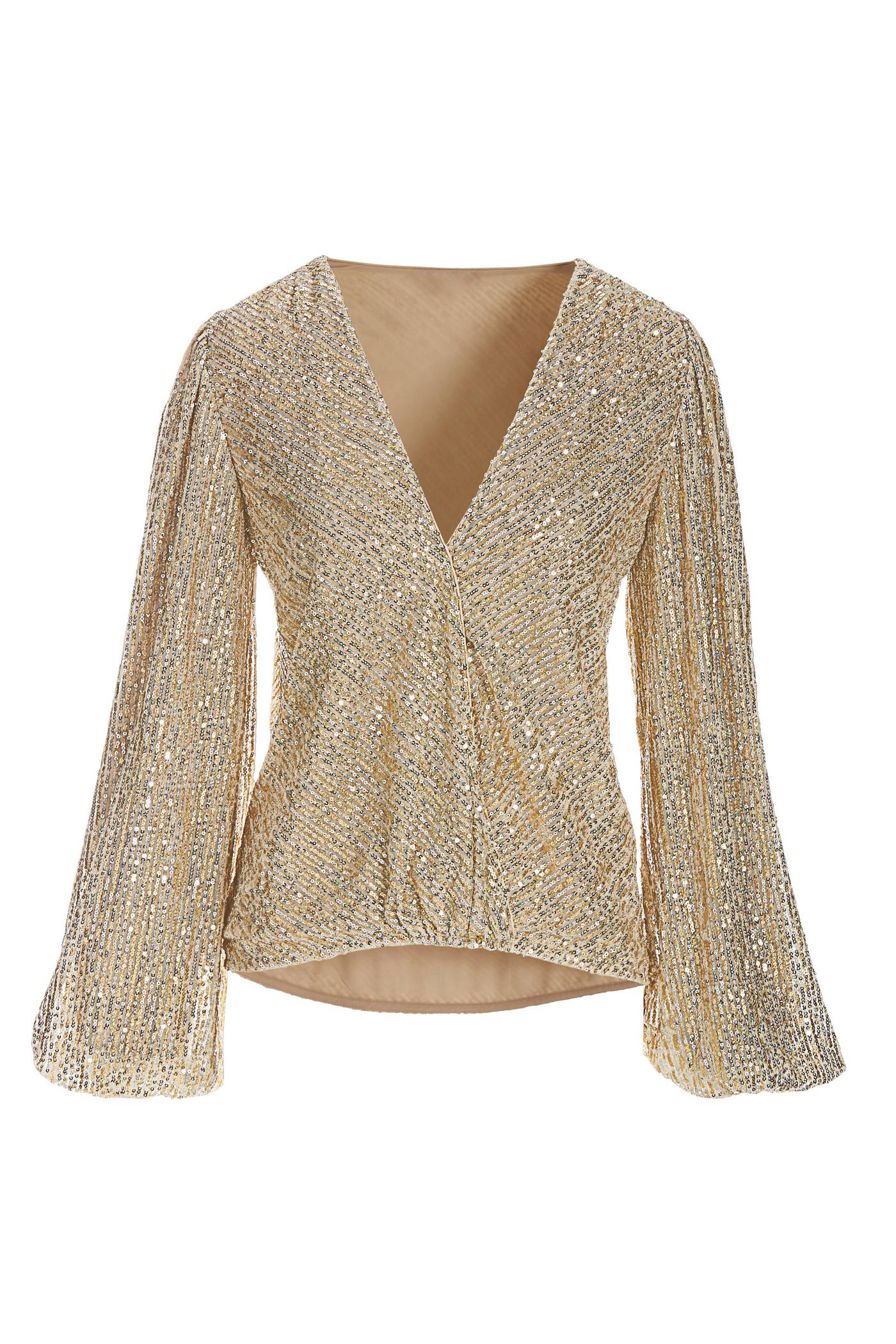 Slouchy Wide Cuff Sequin Knit Top Champagne