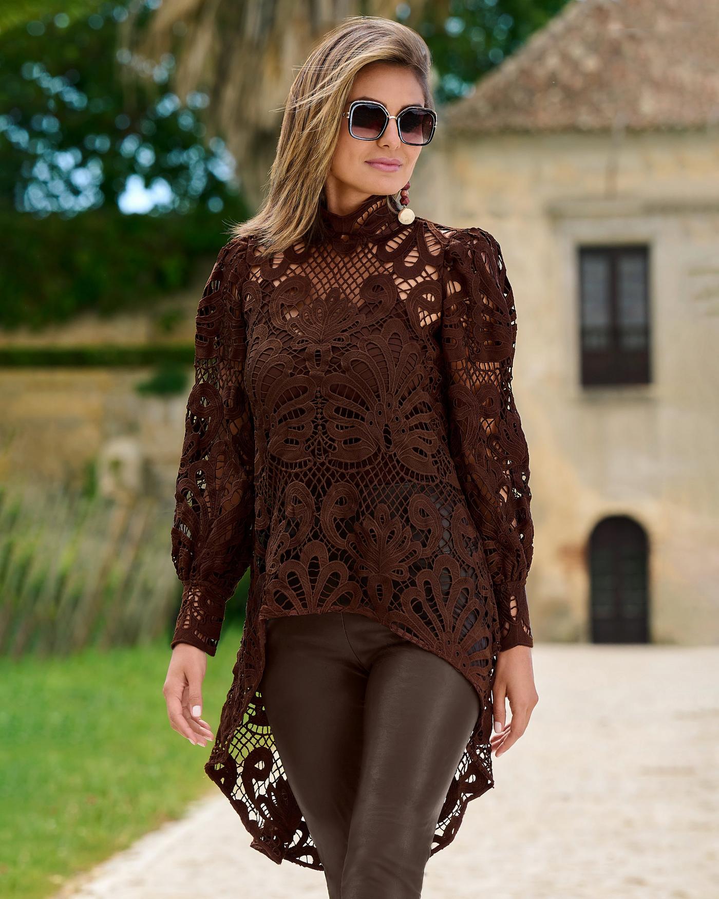 High low cheap lace blouse