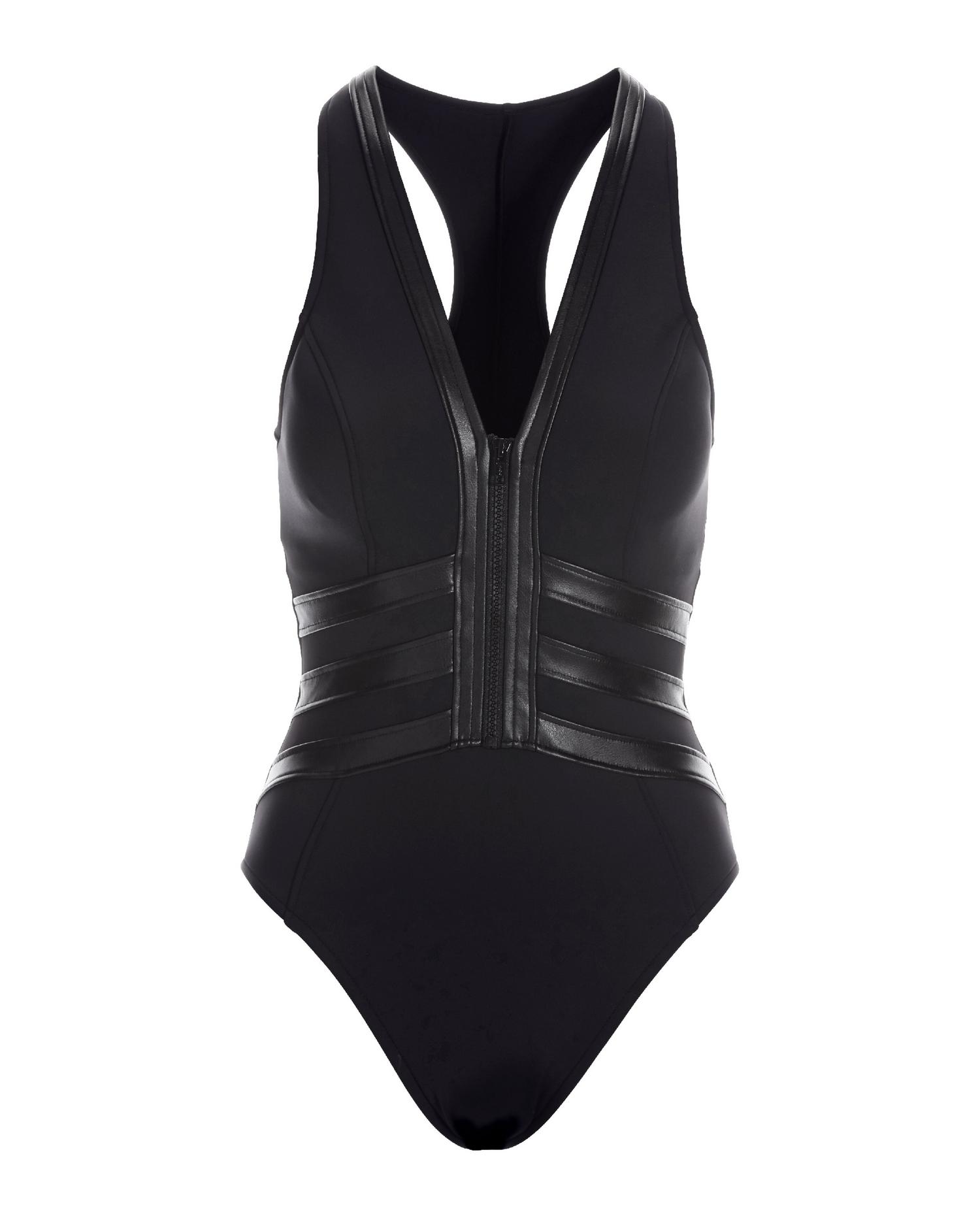 Zip Front Faux Leather One Piece Swimsuit - Black | Boston Proper