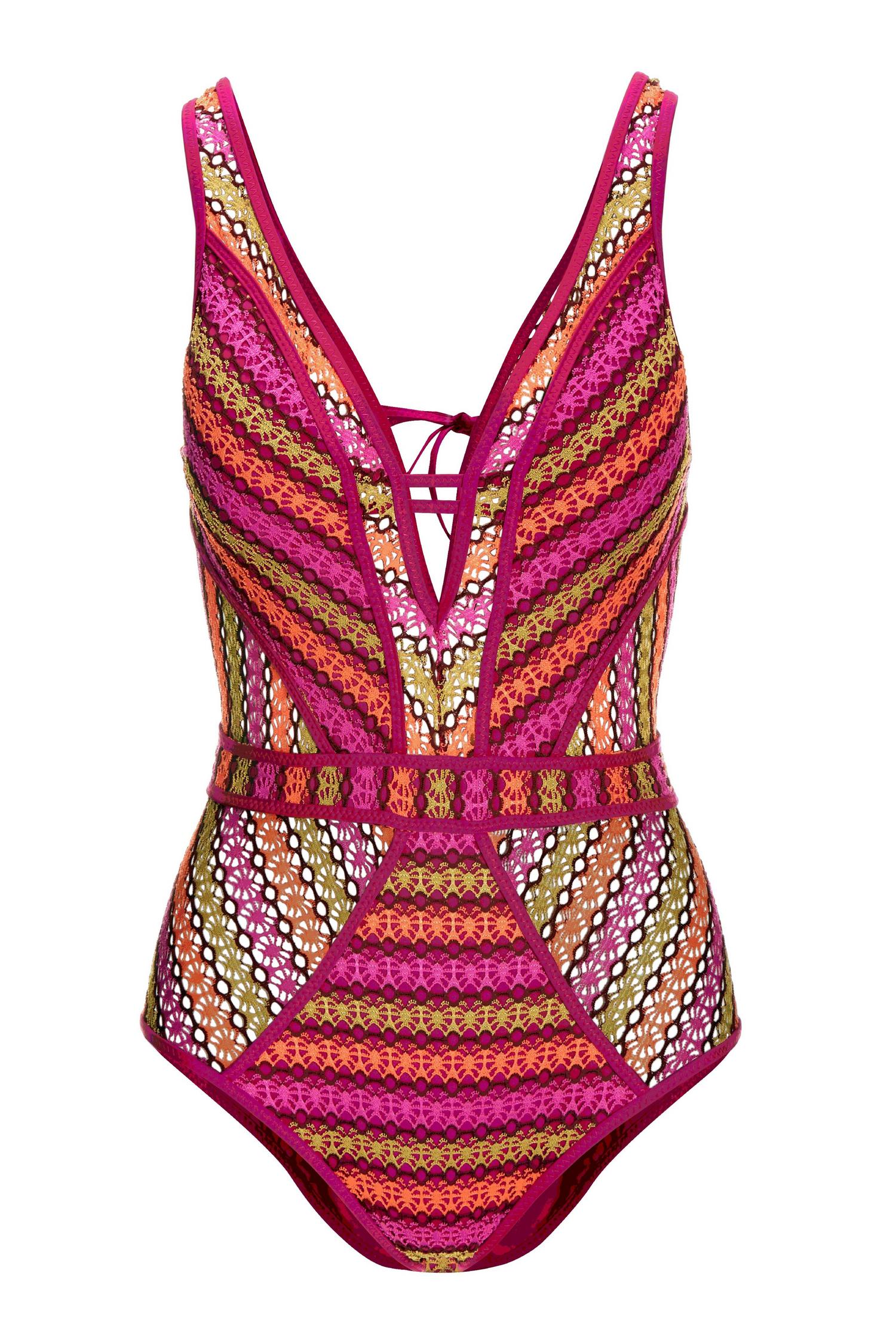 Bar III Plunging Crochet One-Piece Swimsuit MultiColor Size L