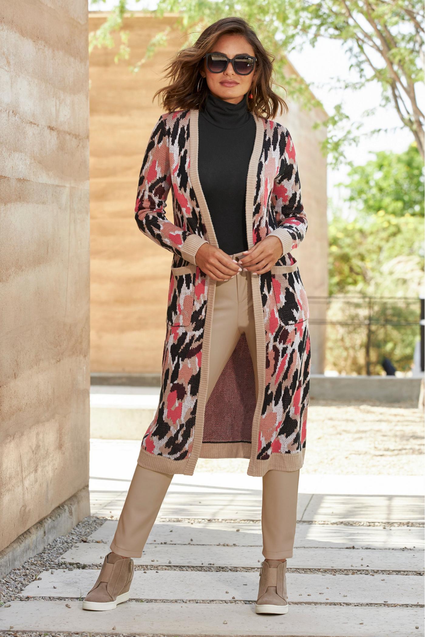 Bp long clearance leopard jacquard cardigan