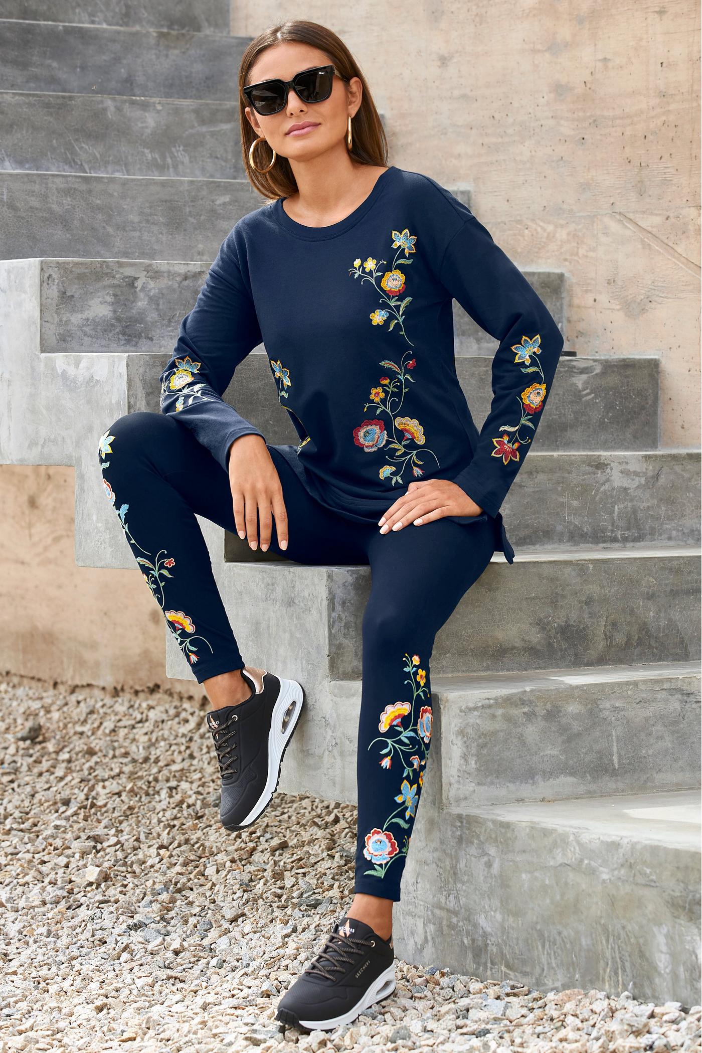 Miraflores Embroidered Legging - Stretchy Cotton Embroidered