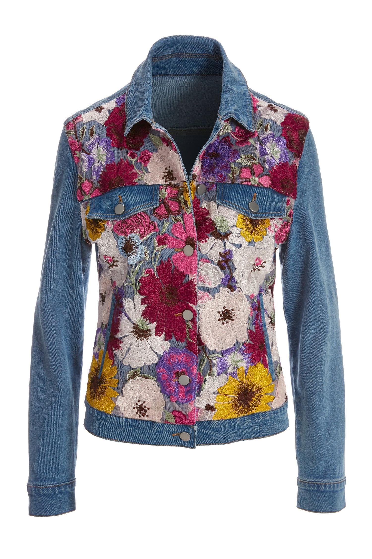 Embroidered Floral Print Denim Jacket