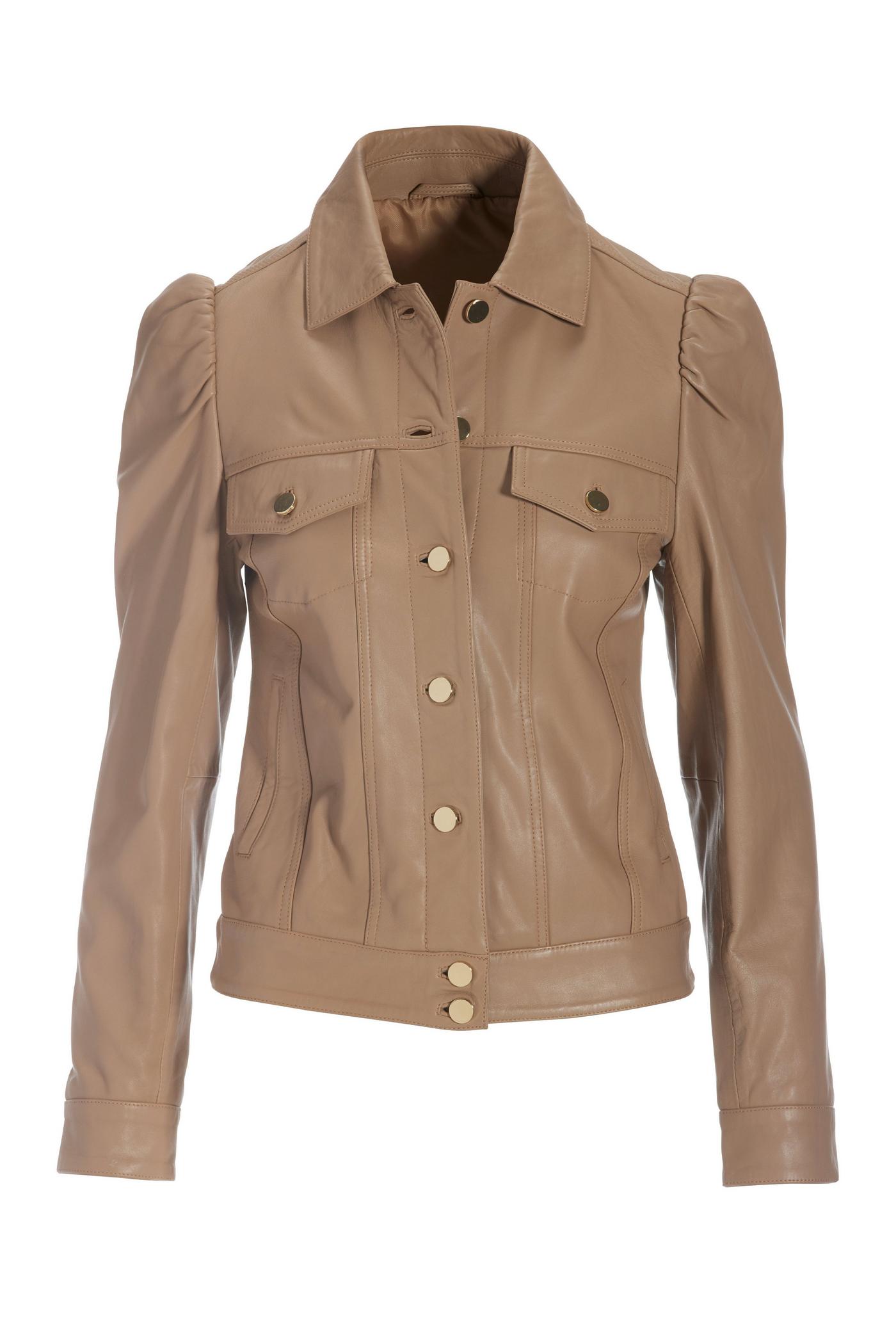 Leather Puff Sleeve Jacket - Tan