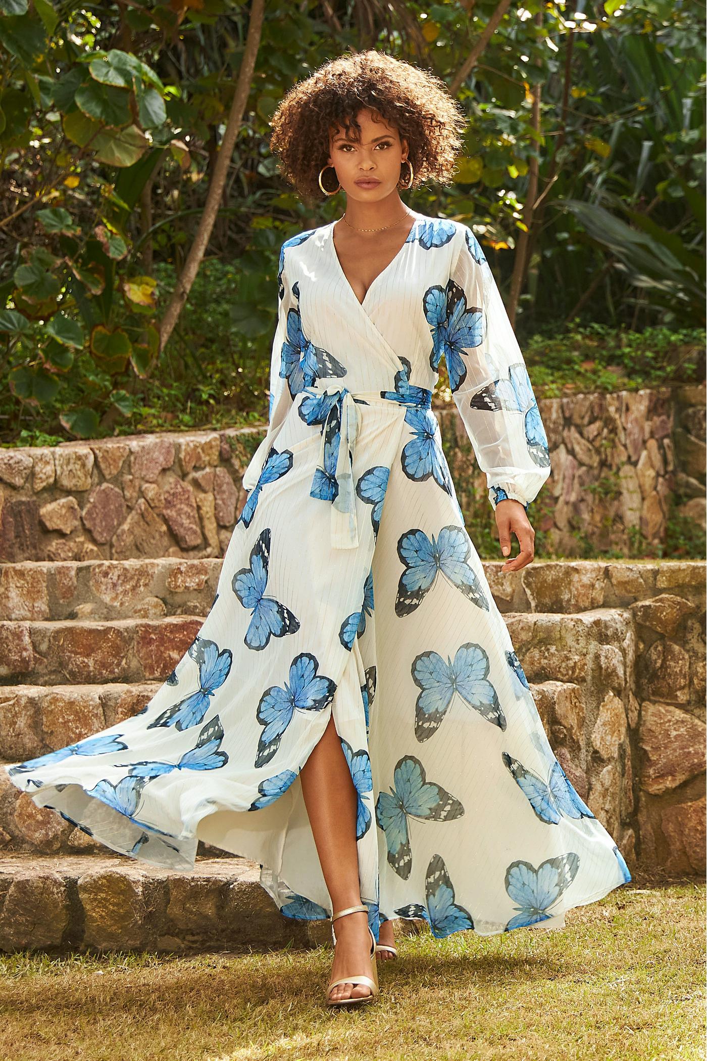 My Love Story White Floral Print Tie-Back Maxi Dress