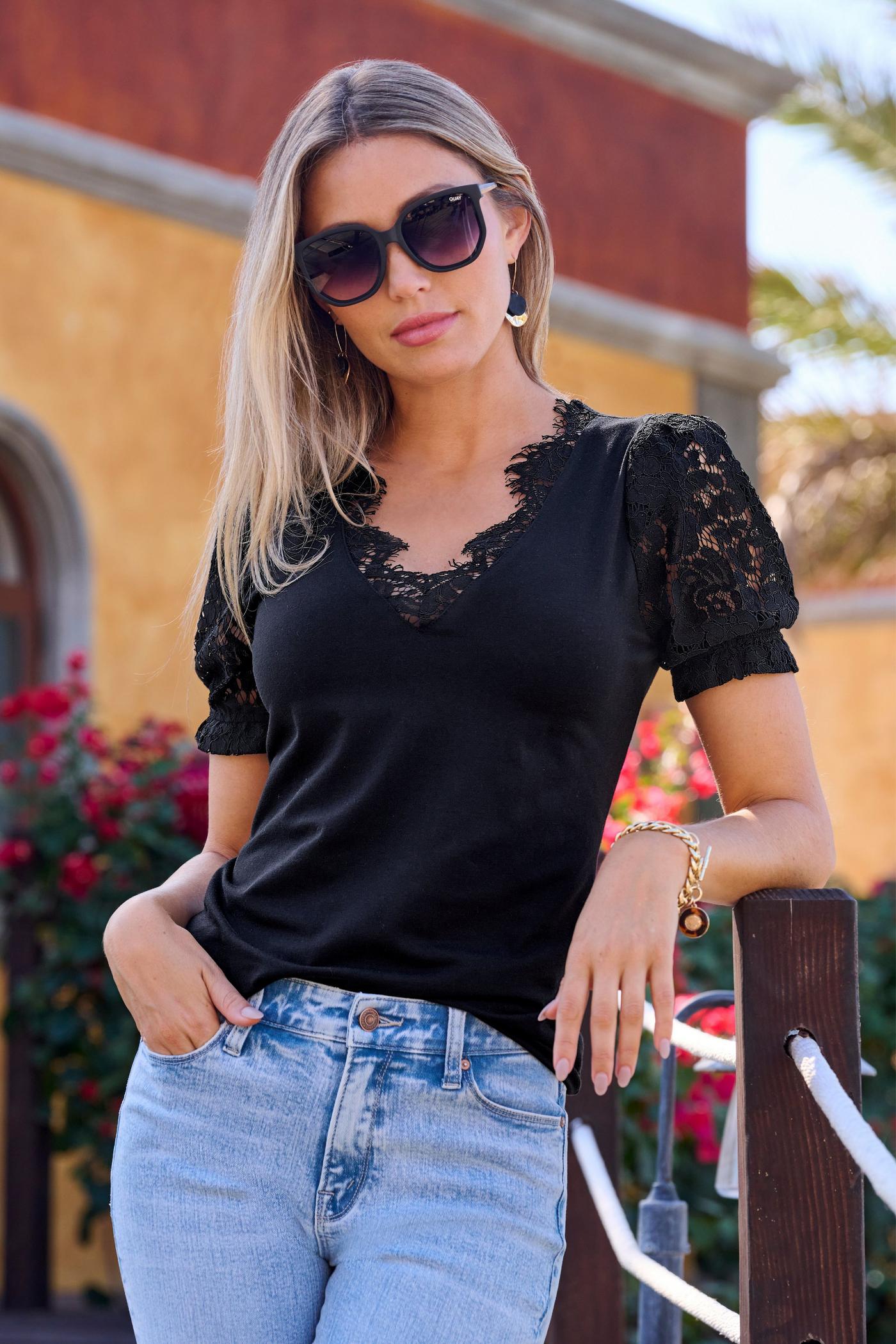 Eyelash Lace Top Black