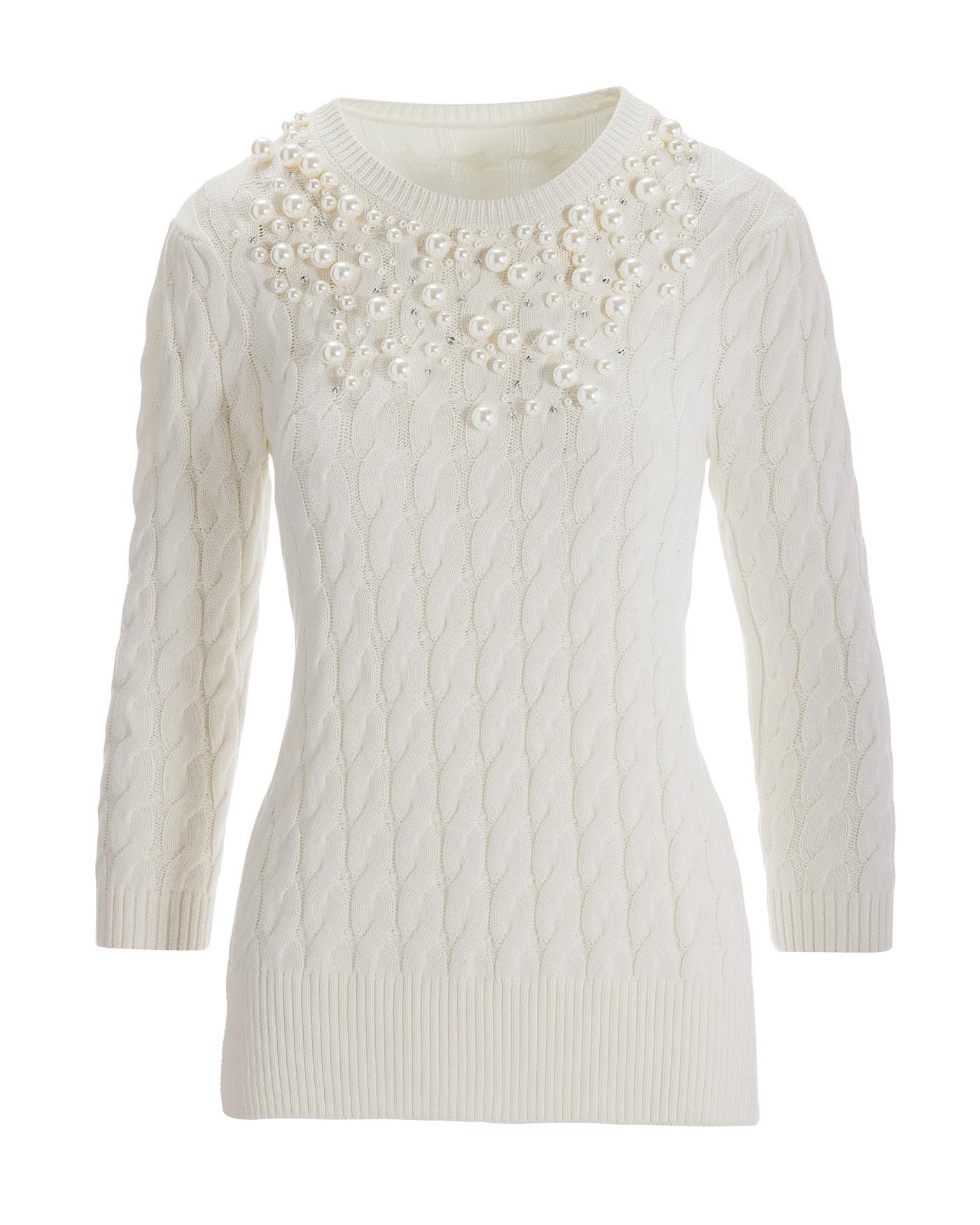 White jumper shop with pearls