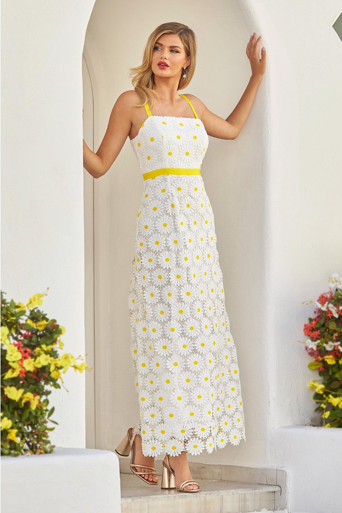 Daisy Lace Maxi Dress White/Yellow