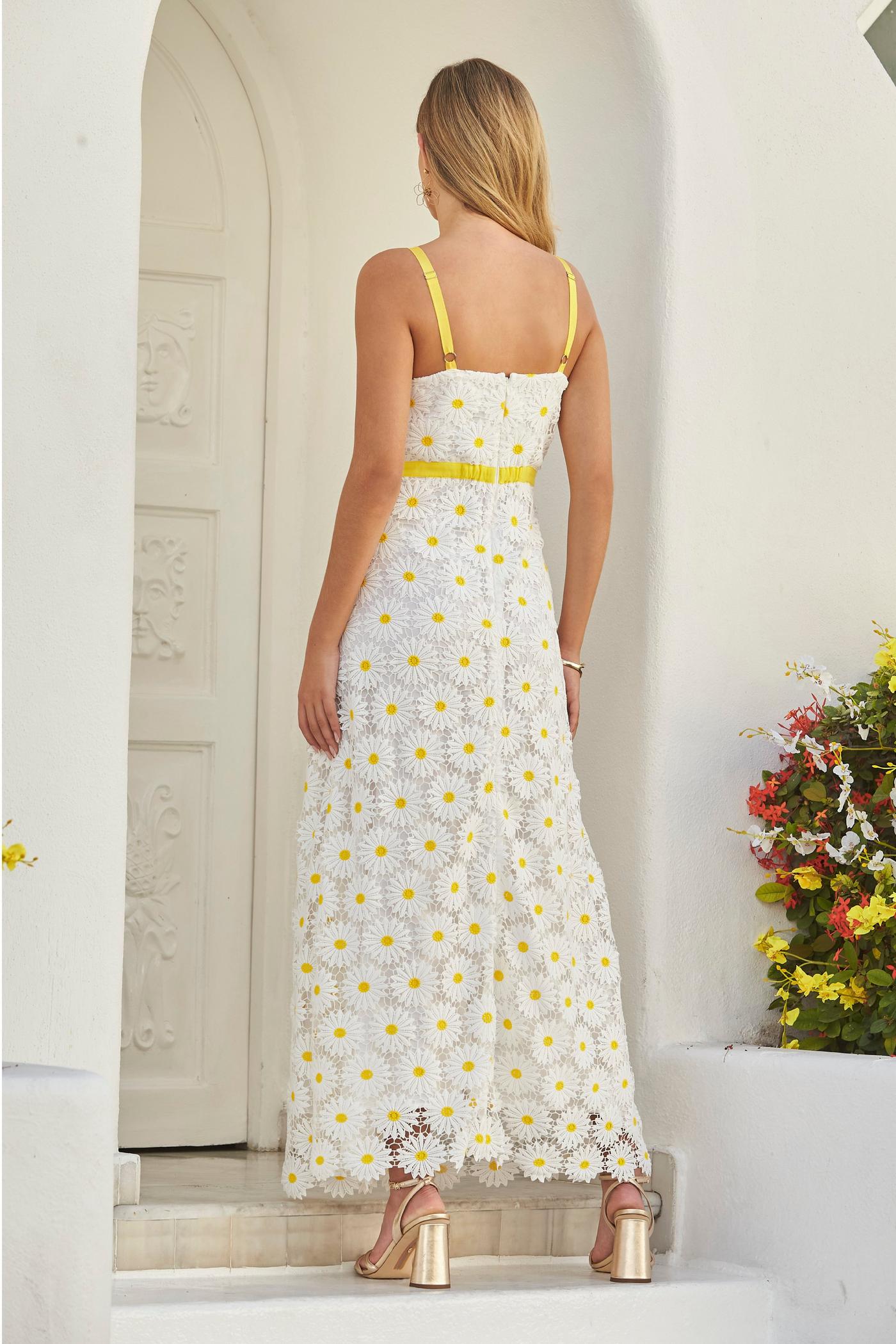 Daisy Lace Maxi Dress White Yellow