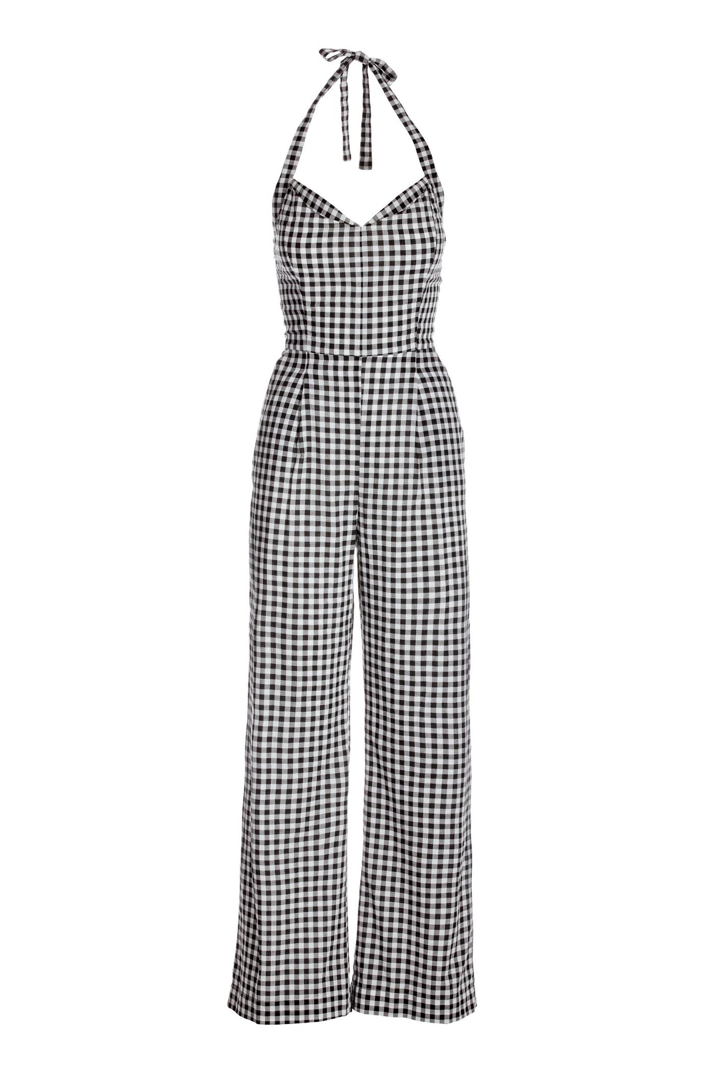 Halter Gingham Jumpsuit - Black/White