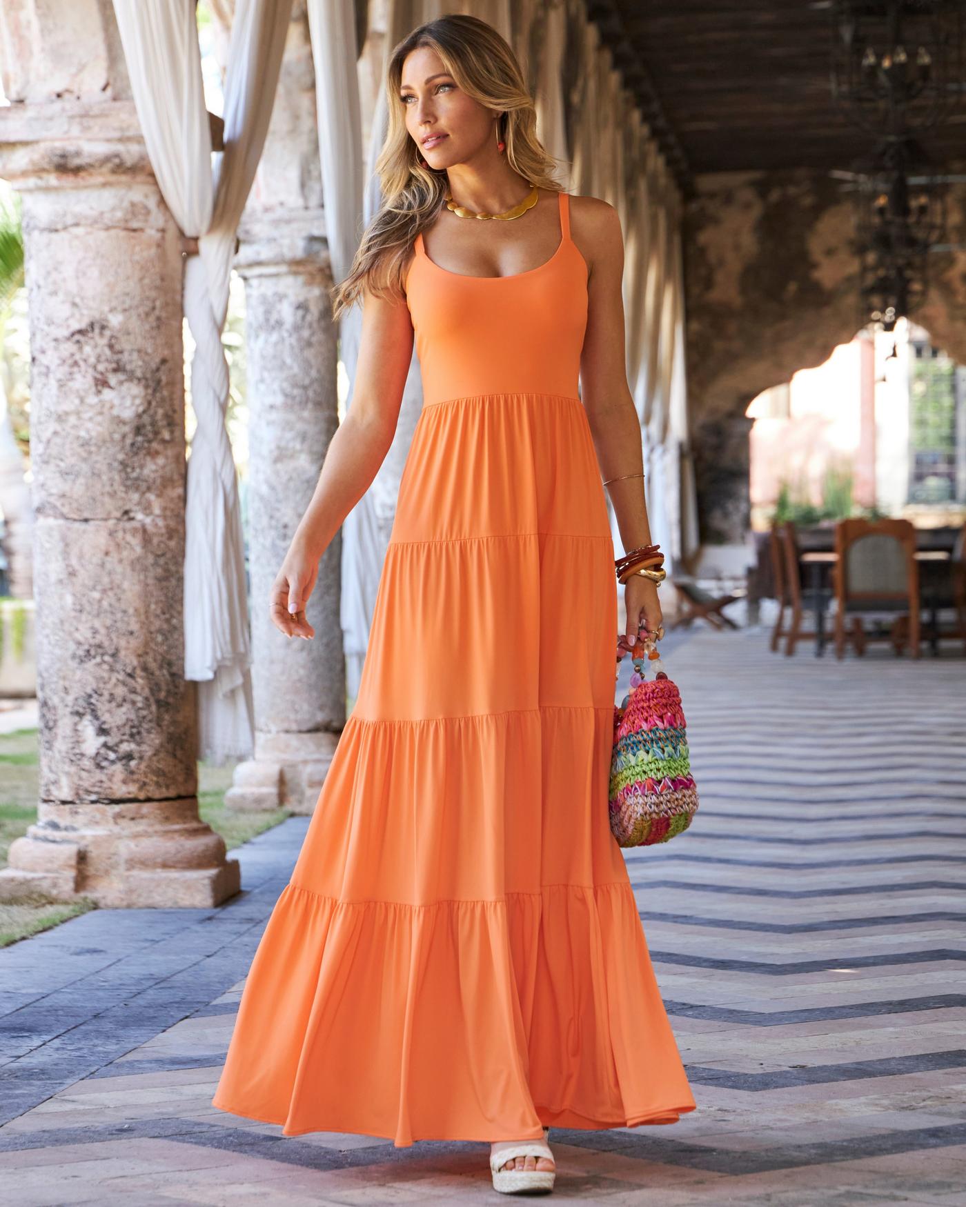 Knit Tiered Maxi Dress - Birds of Paradise Orange