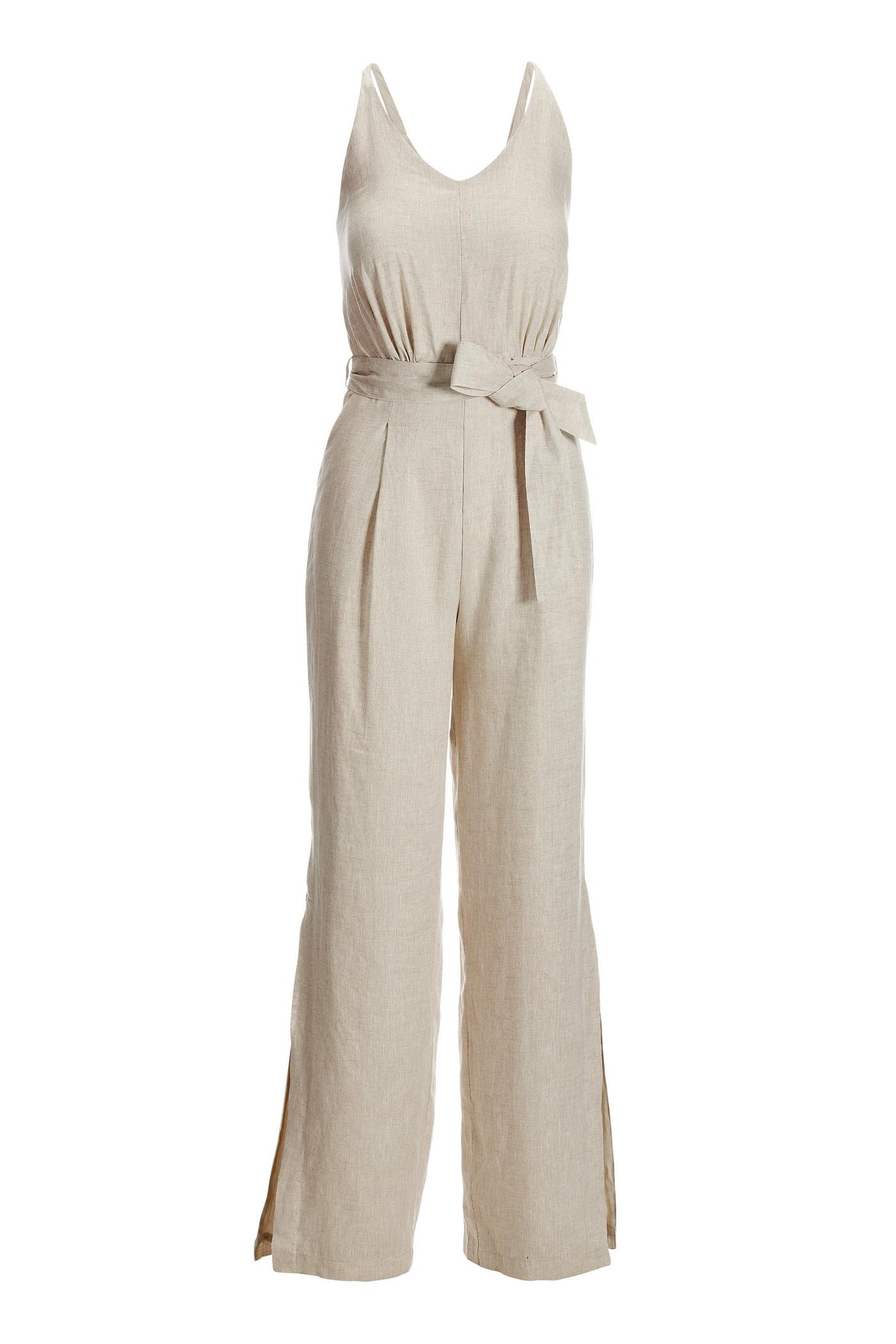 Side Slit Linen Jumpsuit - Flax | Boston Proper