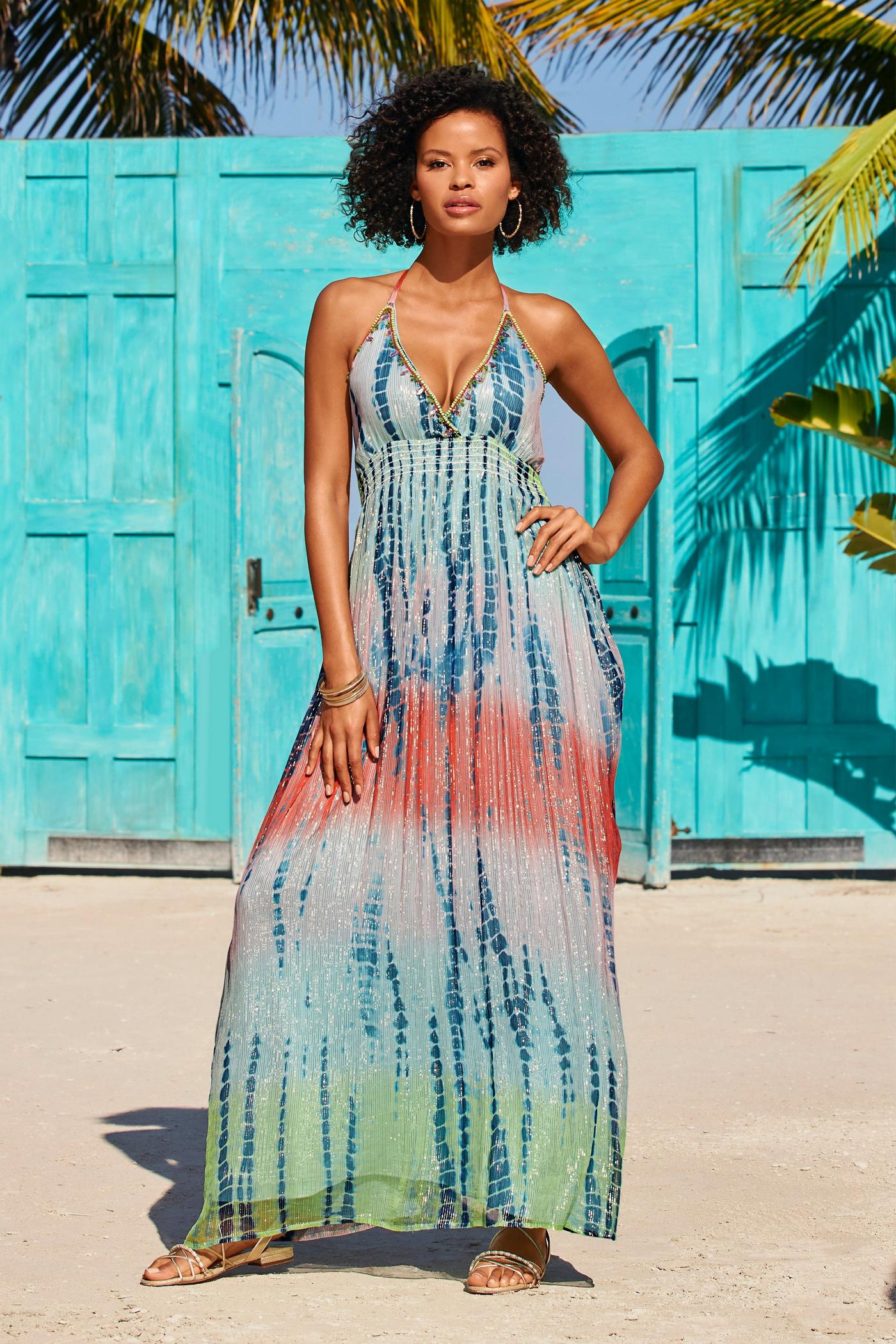 Tie Dye Print Embellished Maxi Dress Multicolor Boston Proper