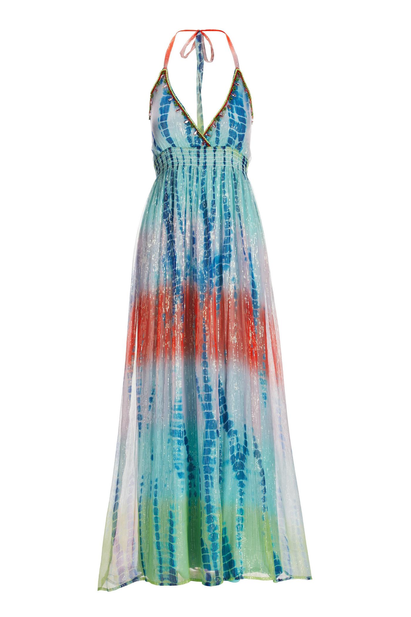 Tie Dye Print Embellished Maxi Dress - Multicolor